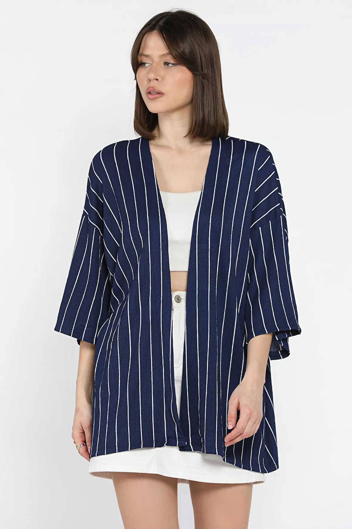 Kadın Çizgi Desenli Bürümcük Kimono