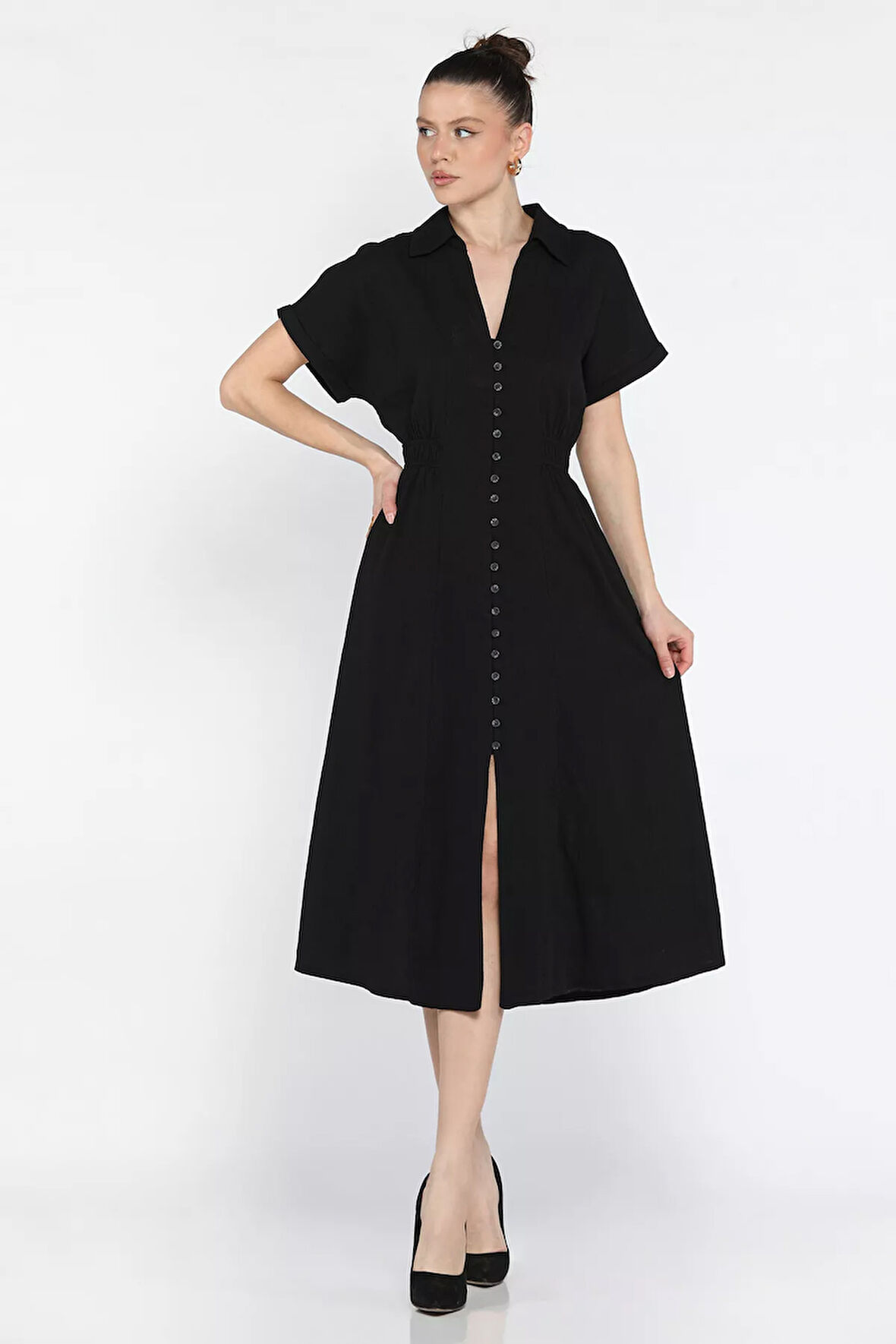 Polo Yaka Ön Düğmeli Kadın Elbise