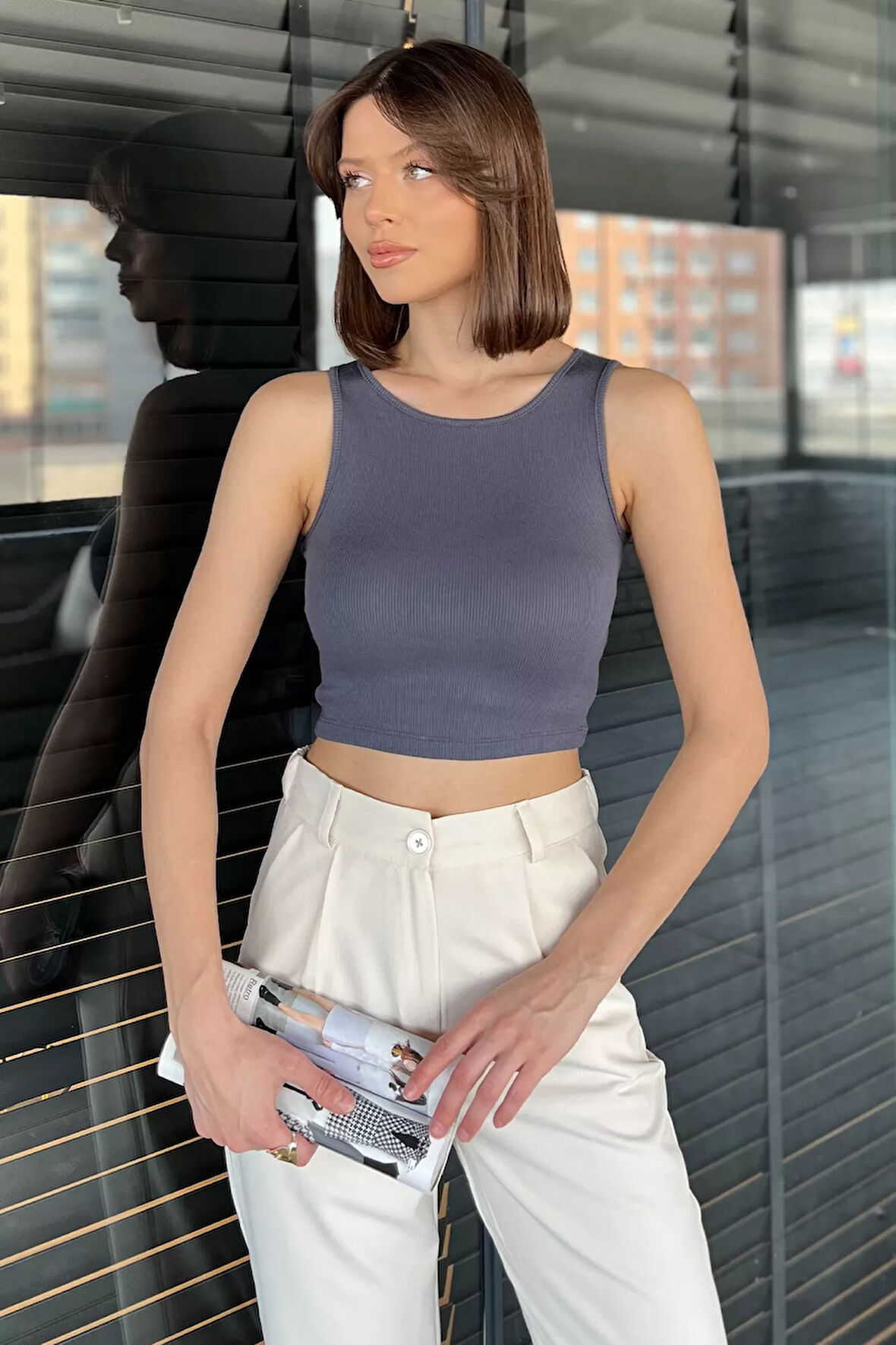 Kadın Bisiklet Yaka Sıfır Kol Basic Body Bluz