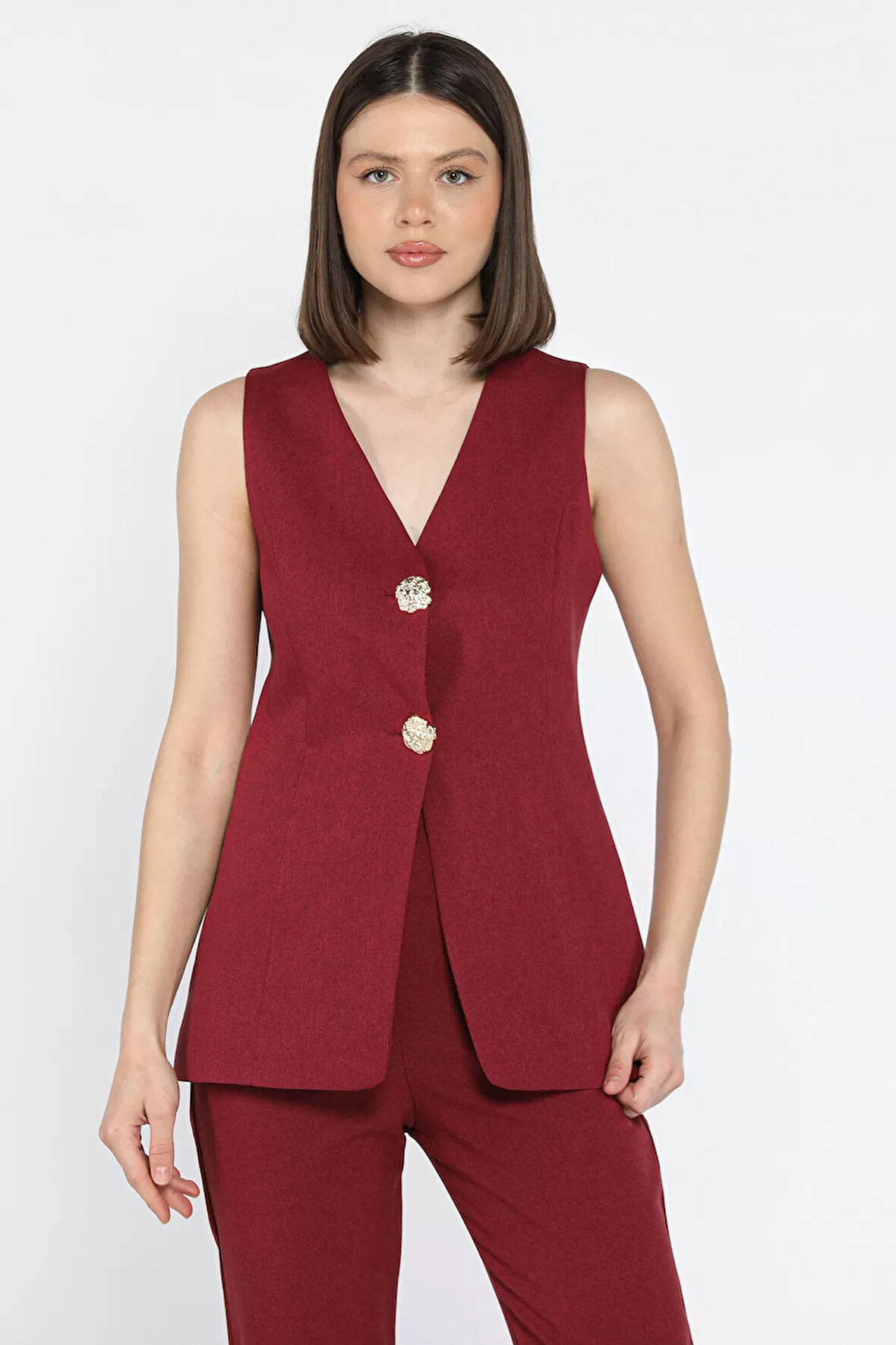 Astarlı Düğme Detaylı Kadın Yelek