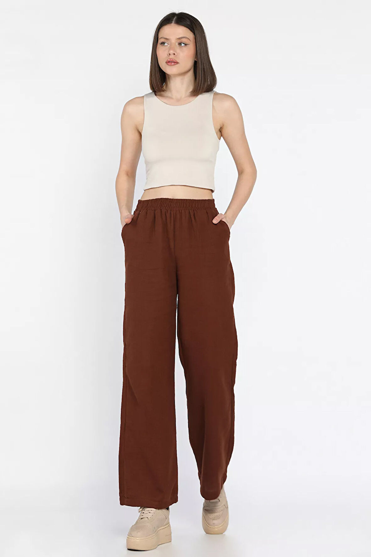 Kadın Bel Lastikli Palazzo Pantolon