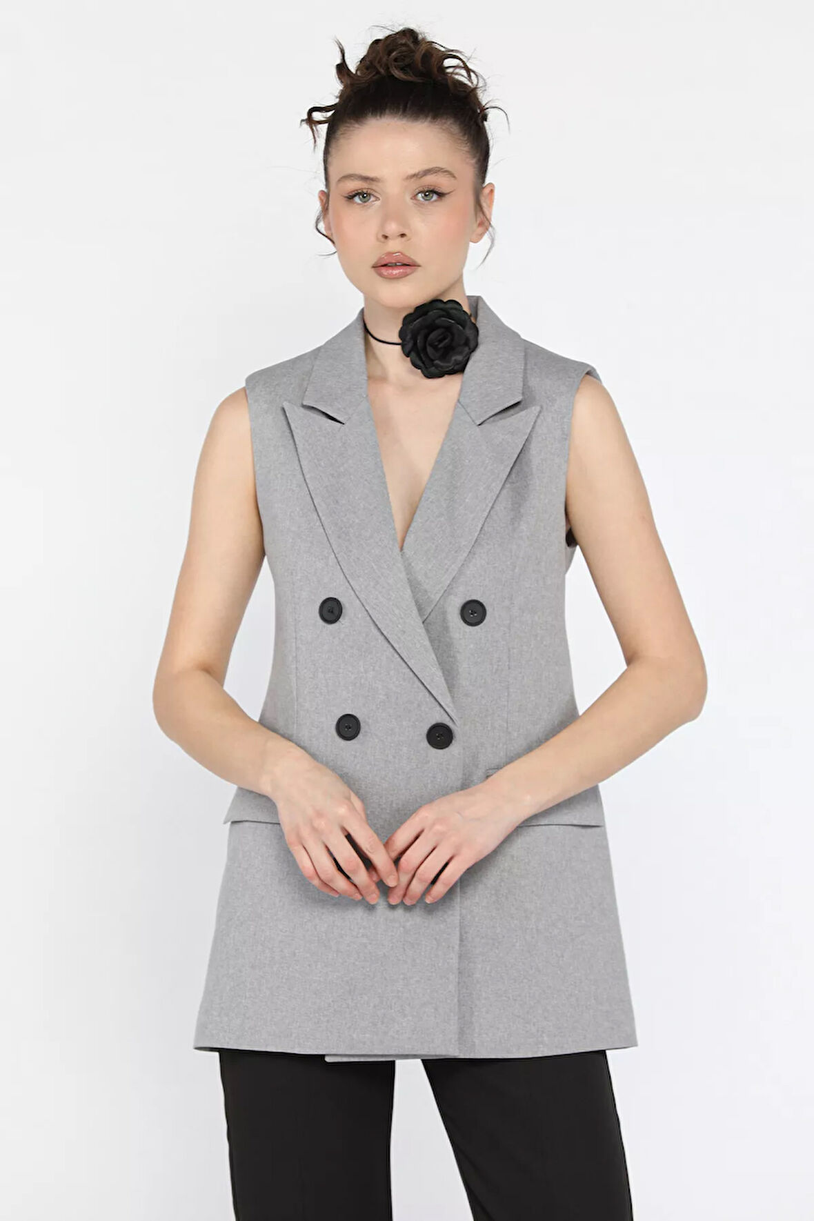 Kadın Kruvaze Yaka Astarlı Yelek