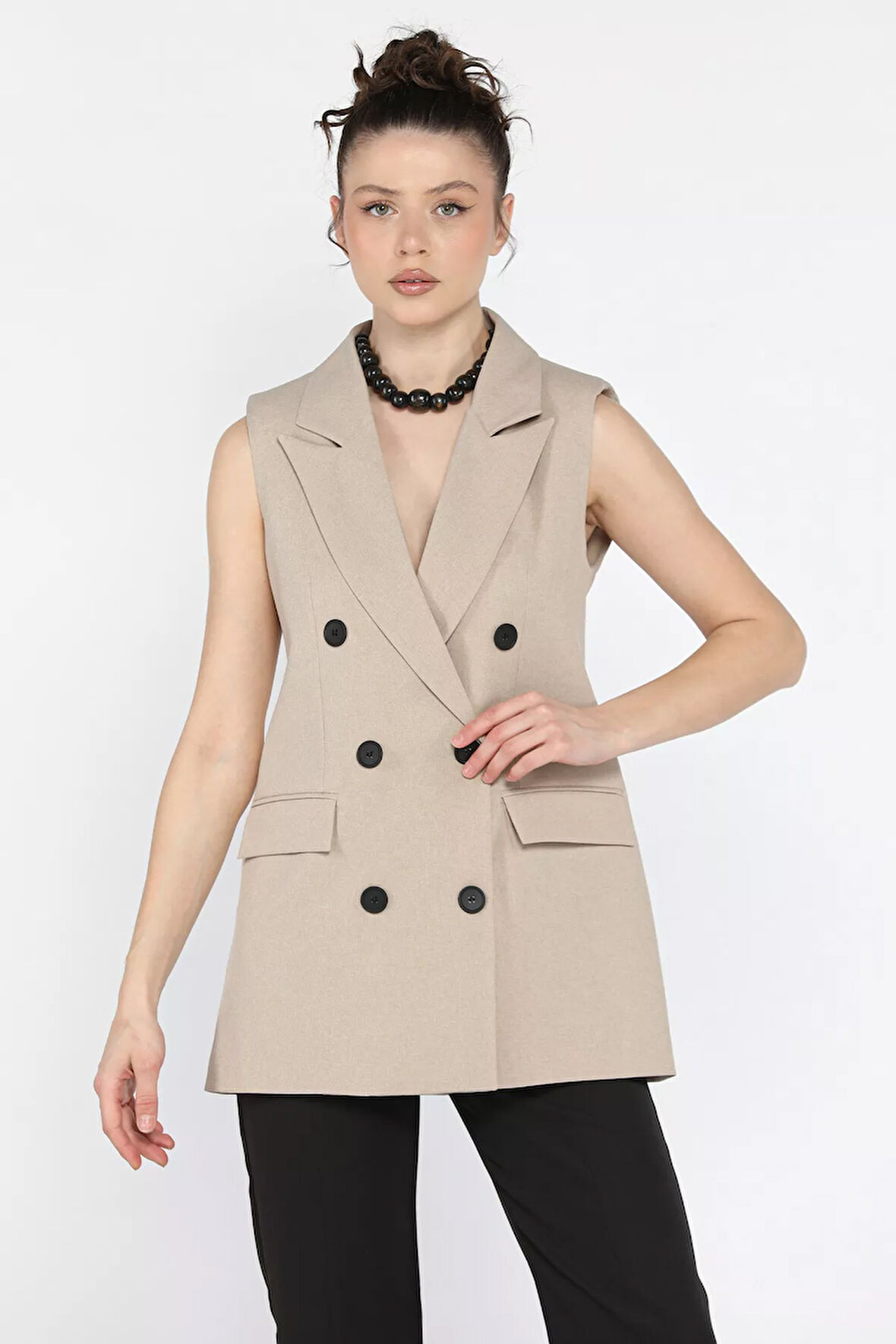 Kadın Kruvaze Yaka Astarlı Yelek