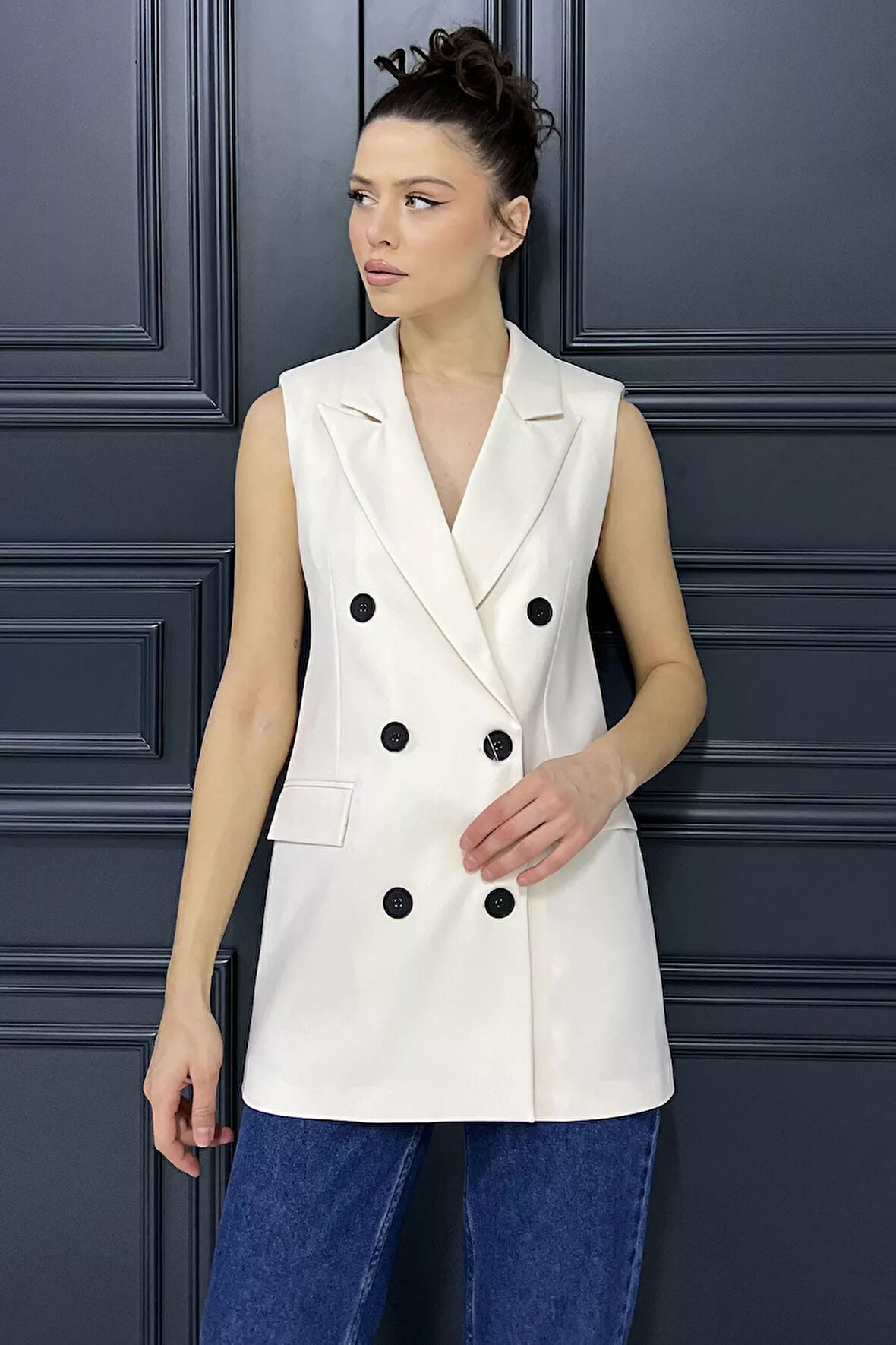 Kadın Kruvaze Yaka Astarlı Yelek