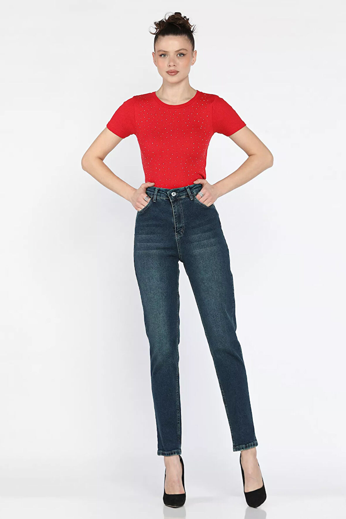 Kadın Büyük Beden Likralı Mom Jean Kot Pantolon