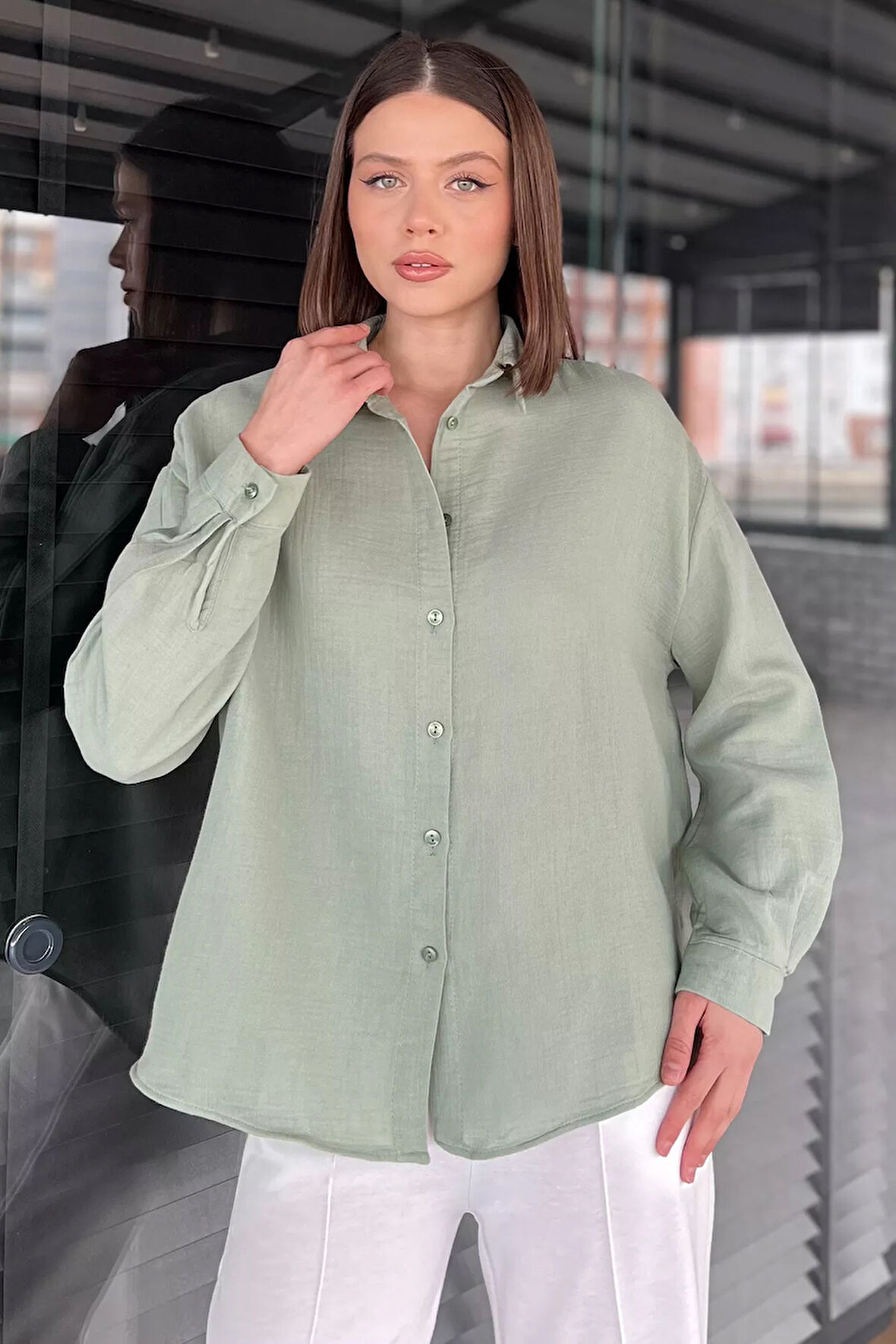 Kadın Uzun Kol Basic Salaş Gömlek