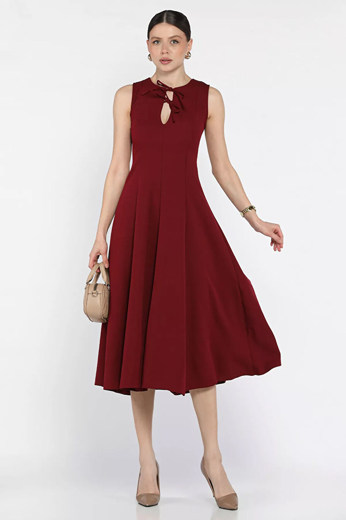 Ön Bağlamalı Sıfır Kol Elbise