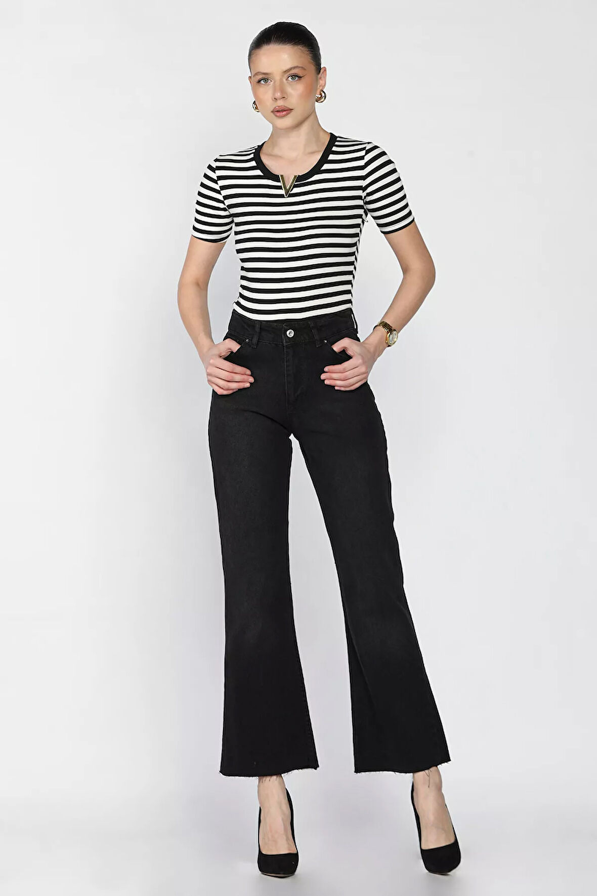 Kadın Kesik Paça Mom Jean Kot Pantolon