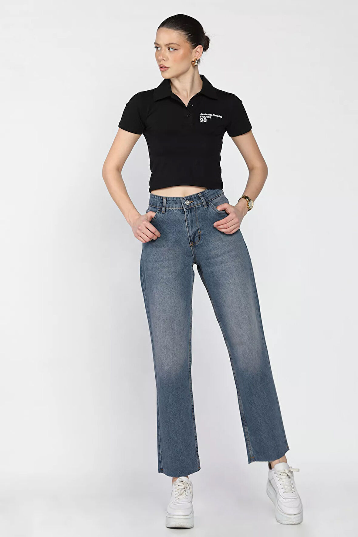 Kadın Kesik Paça Mom Jean Kot Pantolon
