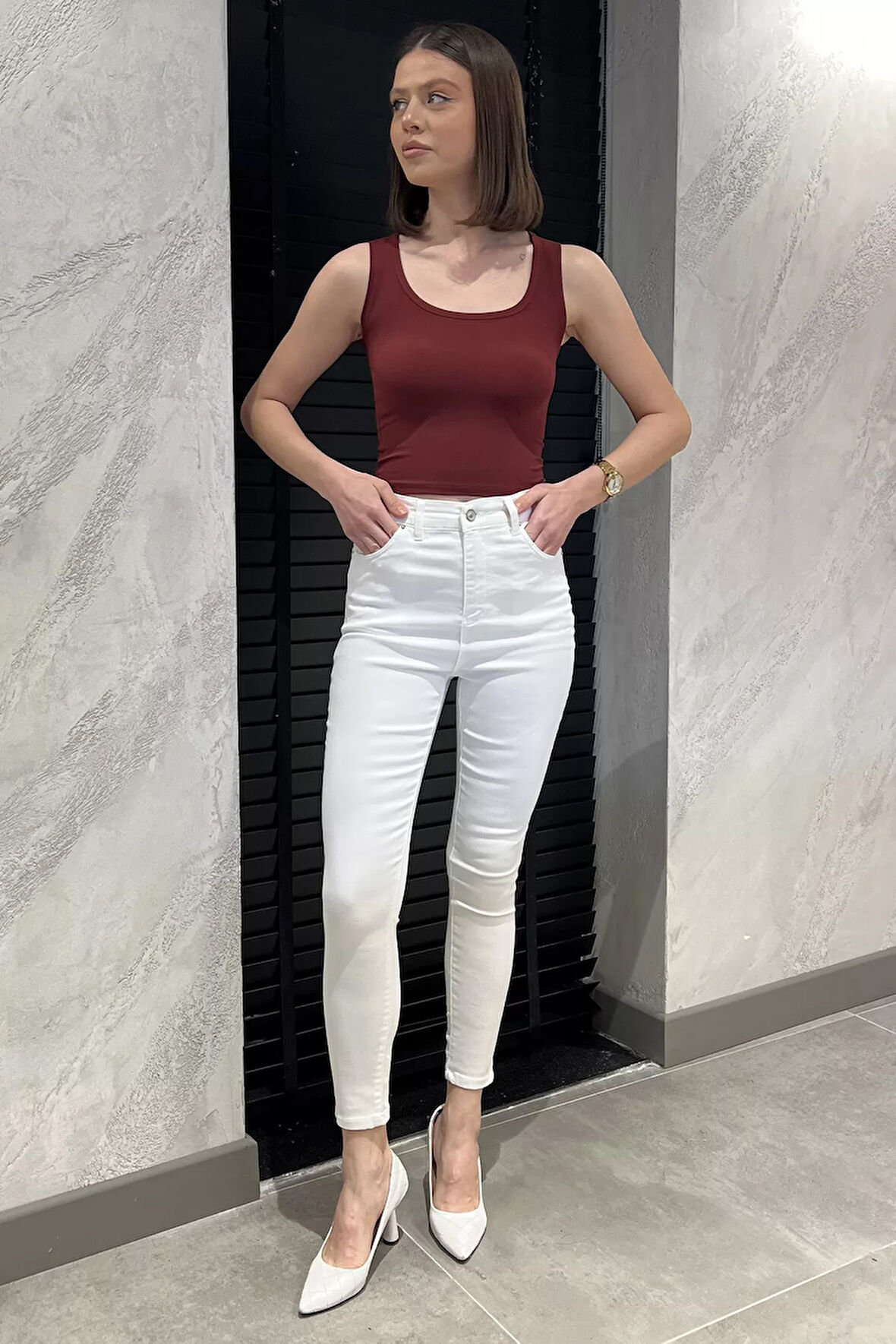 Yüksek Bel Ful Likralı Kadın Pantolon