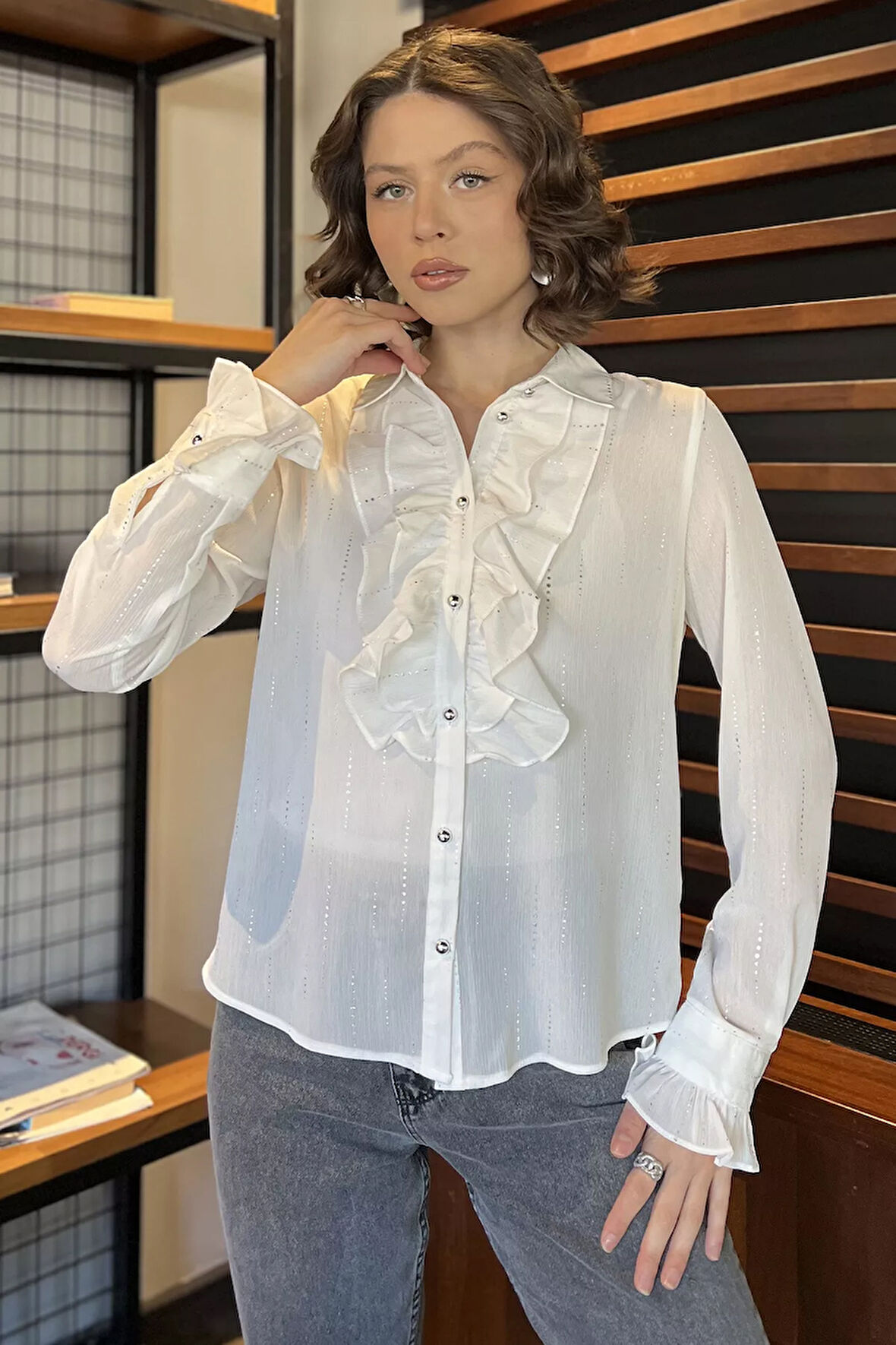 Kadın Volanlı İçlik Kombinli Gömlek