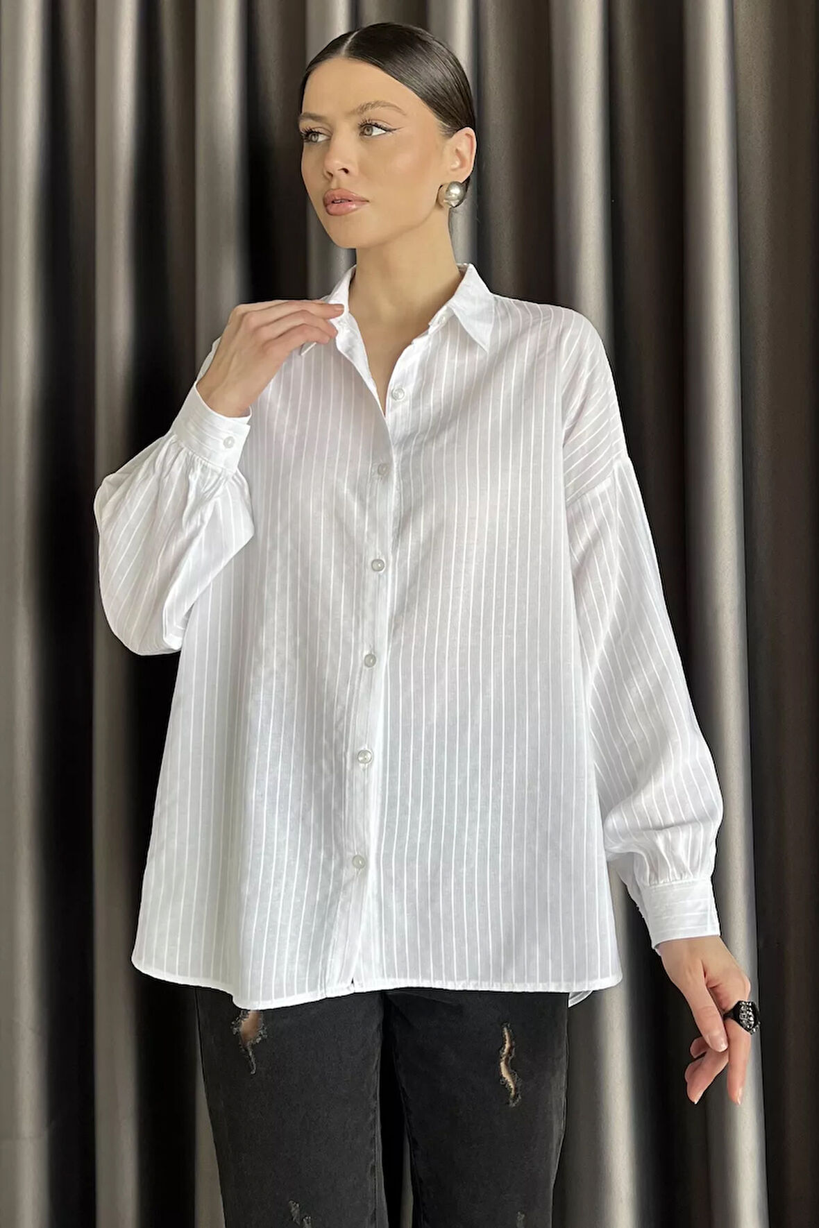 Çizgi Desenli Kadın Gömlek