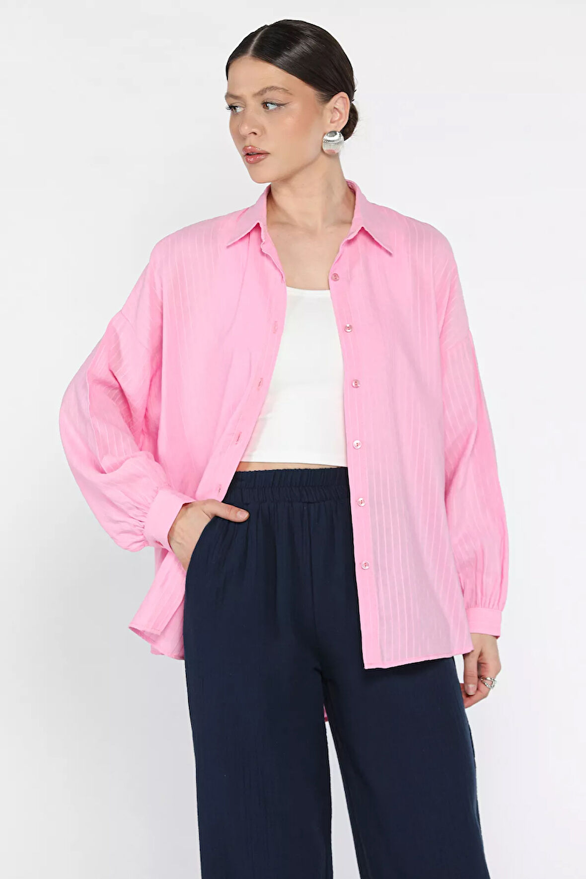 Çizgi Desenli Kadın Gömlek