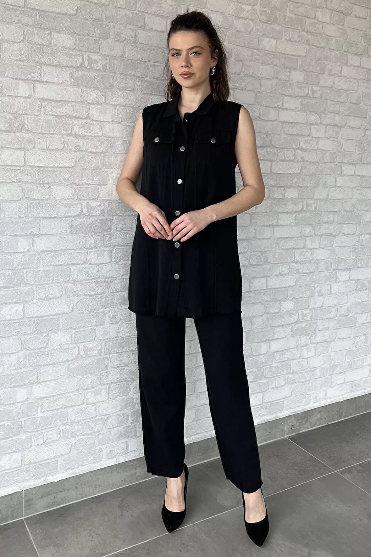 Kadın Gabardin Yelek Pantolon İkili Takım