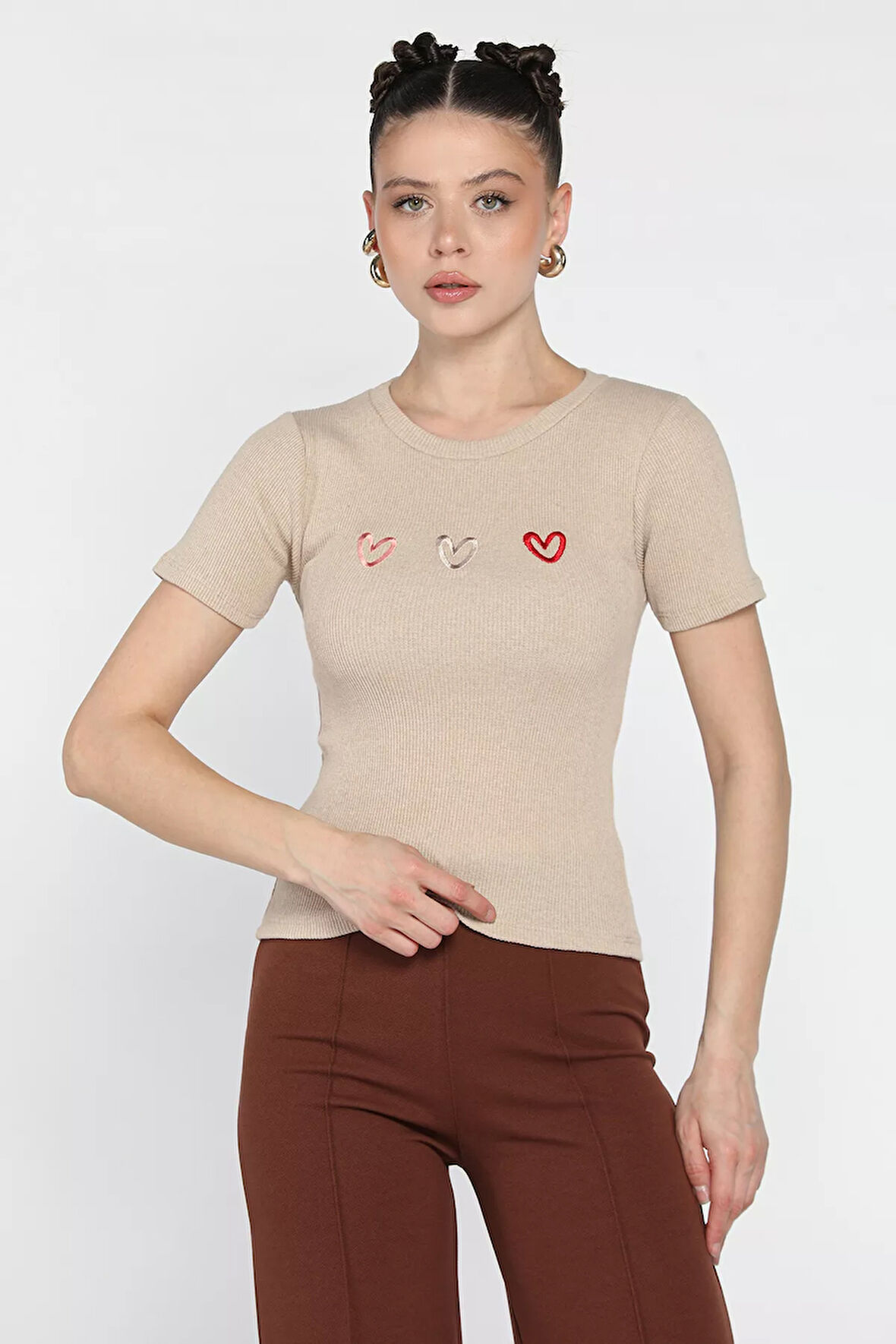 Kalp Nakışlı Kaşkorse Bluz (s-m-l Uyumludur)