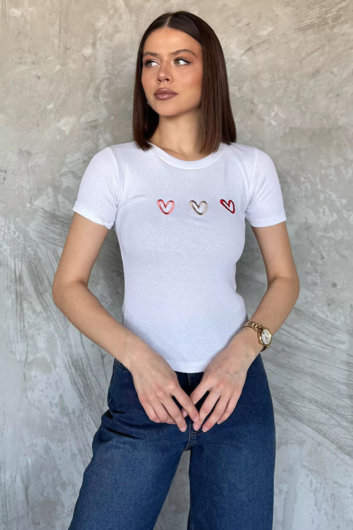 Kalp Nakışlı Kaşkorse Bluz (s-m-l Uyumludur)