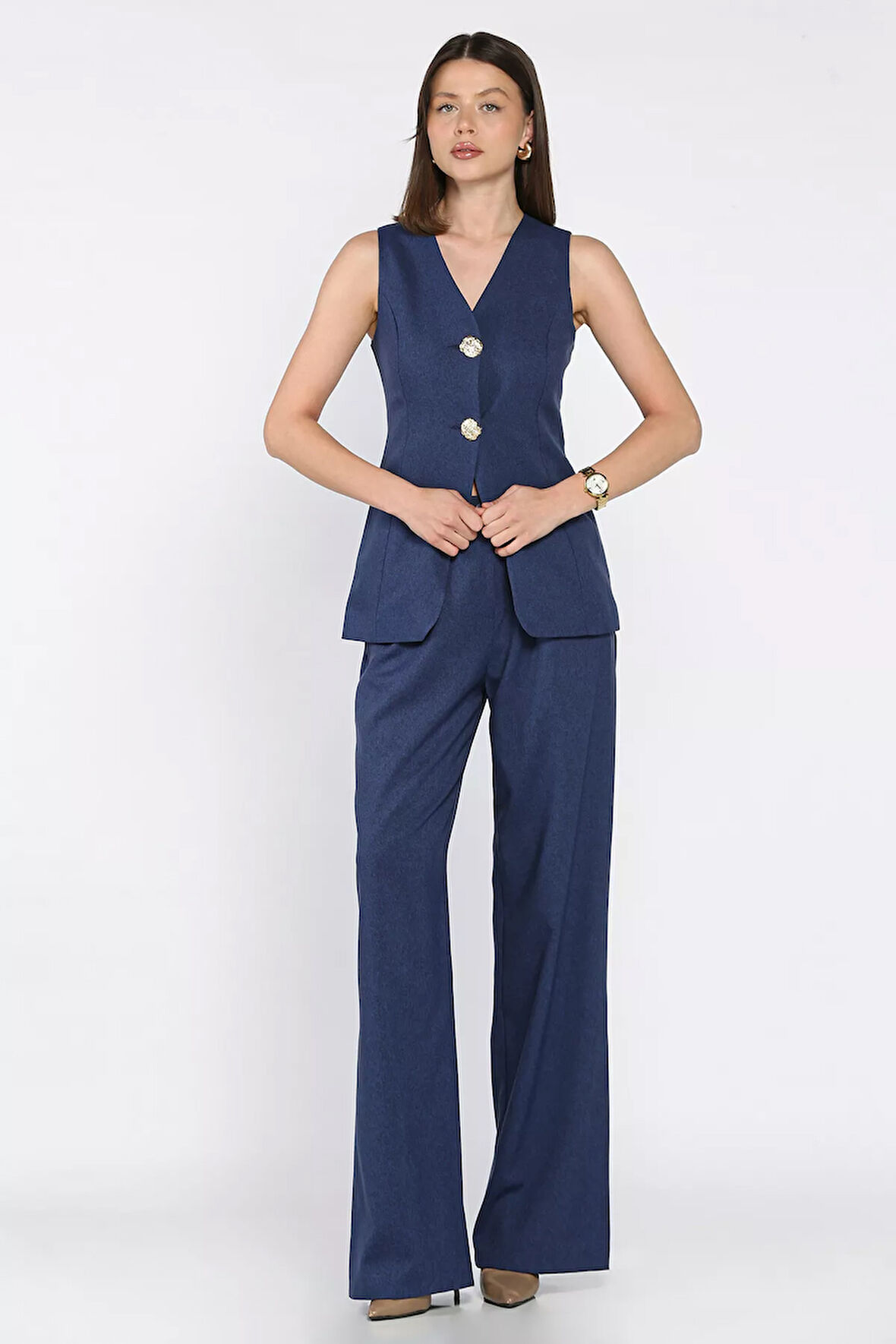 Çift Düğmeli Yelek Pantolon İkili Takım