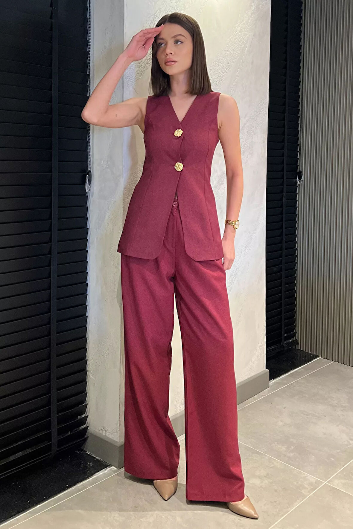 Çift Düğmeli Yelek Pantolon İkili Takım