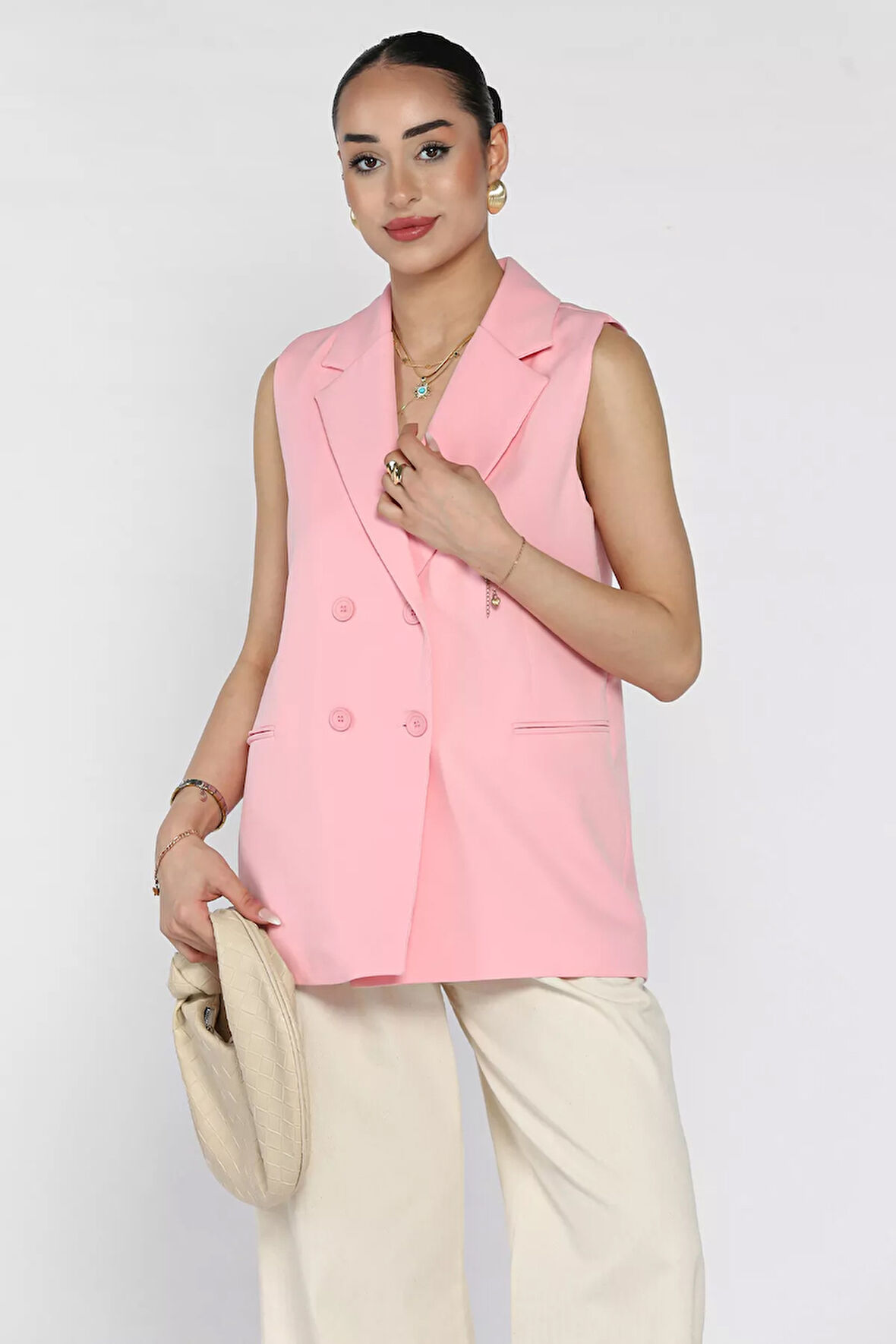 Kruvaze Yaka Astarlı Kadın Yelek