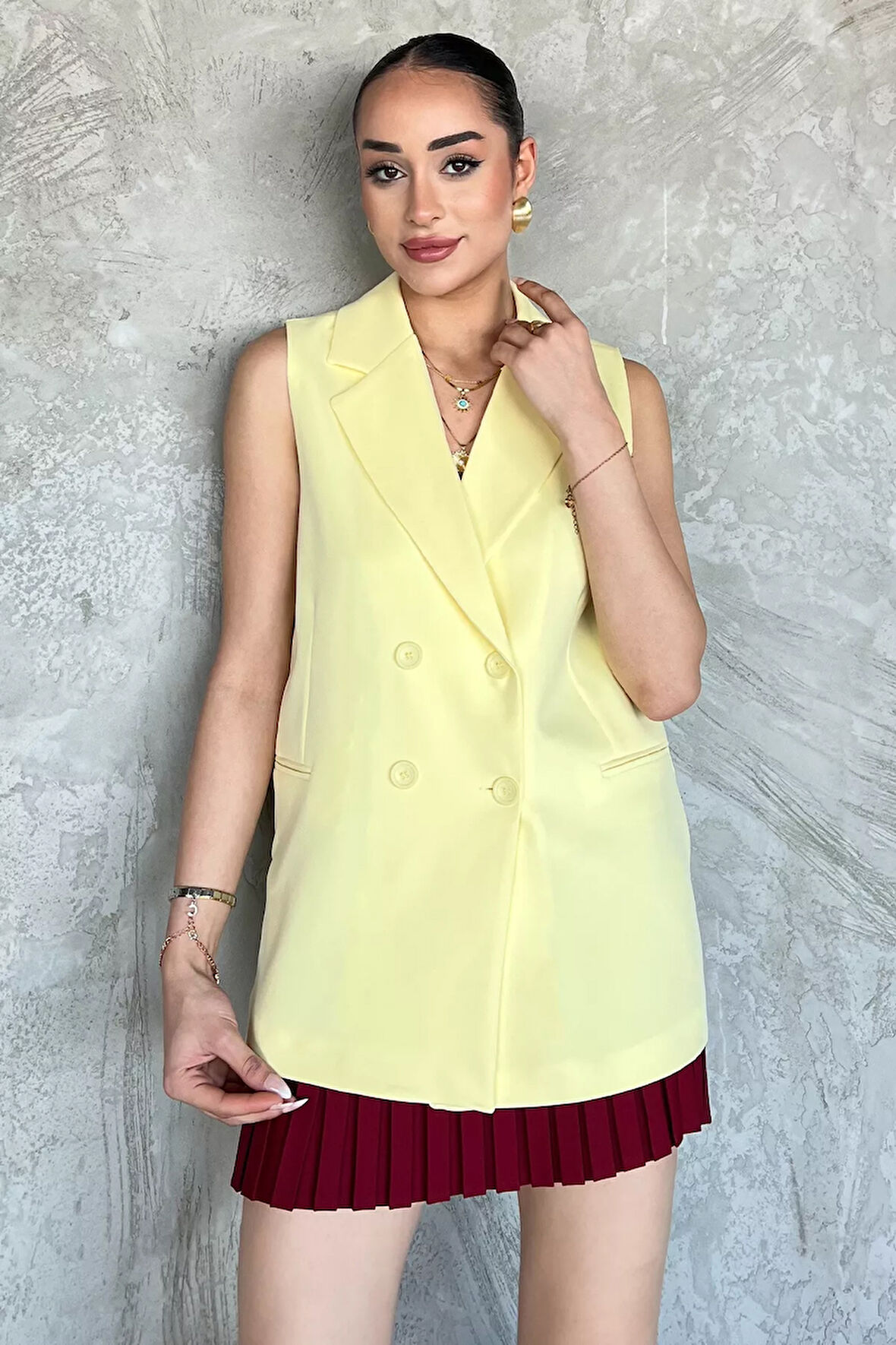 Kruvaze Yaka Astarlı Kadın Yelek