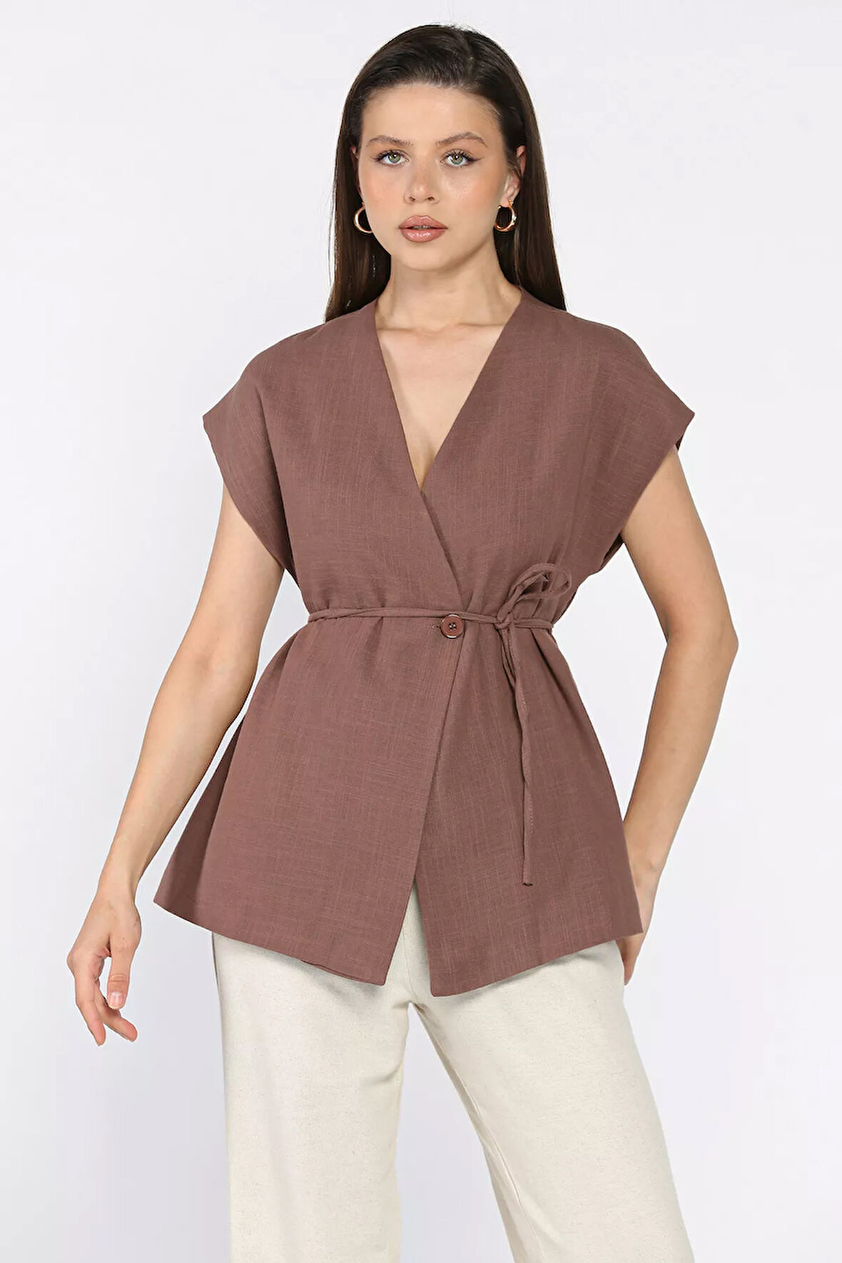 Kadın Astarlı Keten Yelek