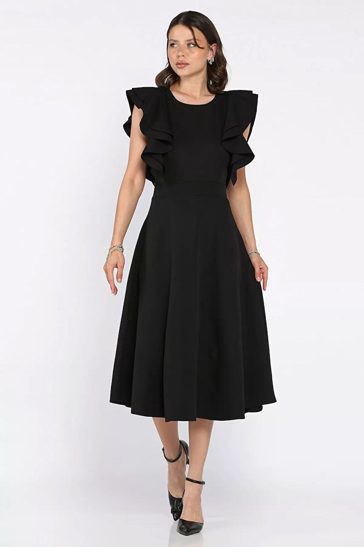 Fırfırlı Sıfır Kol Kiloş Elbise