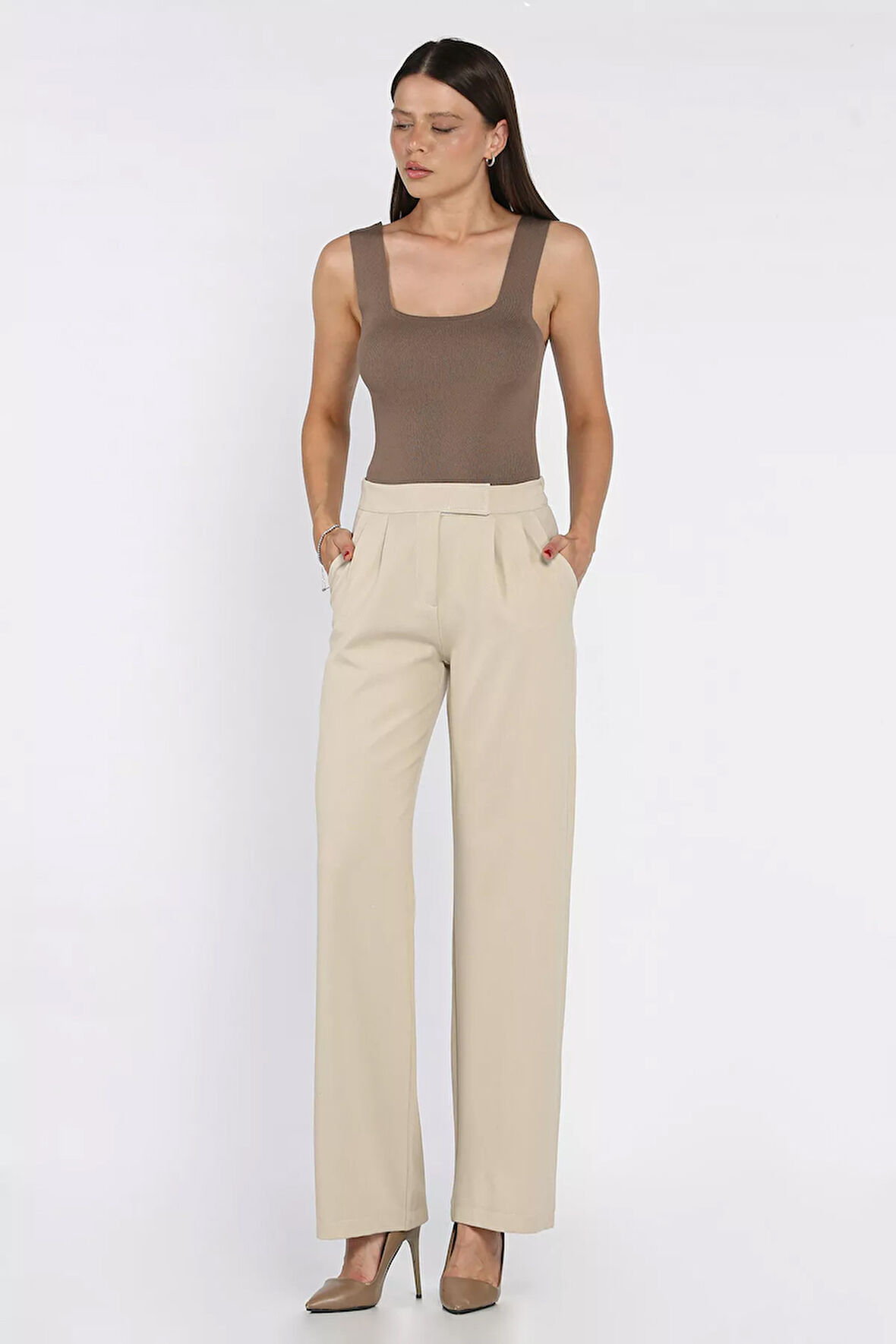 Kadın Bel Lastikli Cırtlı Palazzo Pantolon