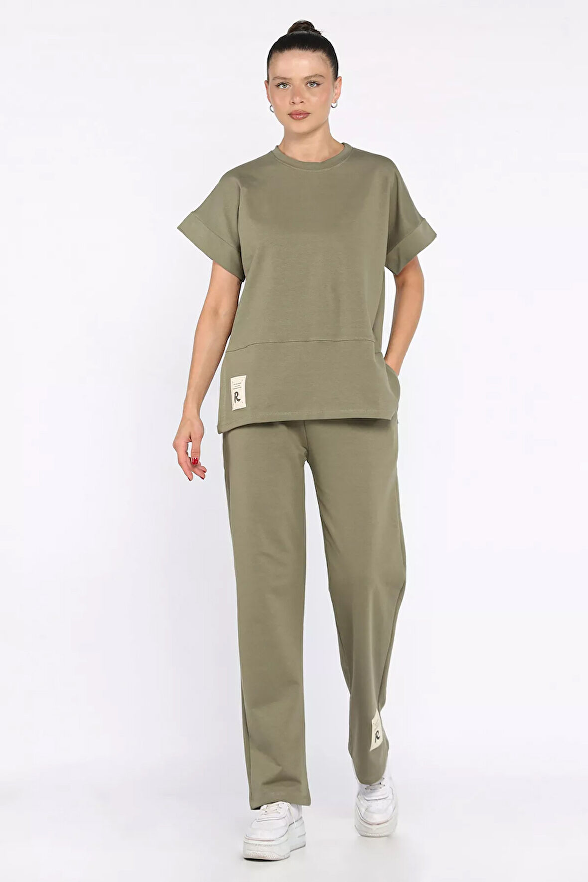 Kadın Büyük Beden Armalı Tişört Pantolon İkili Takım