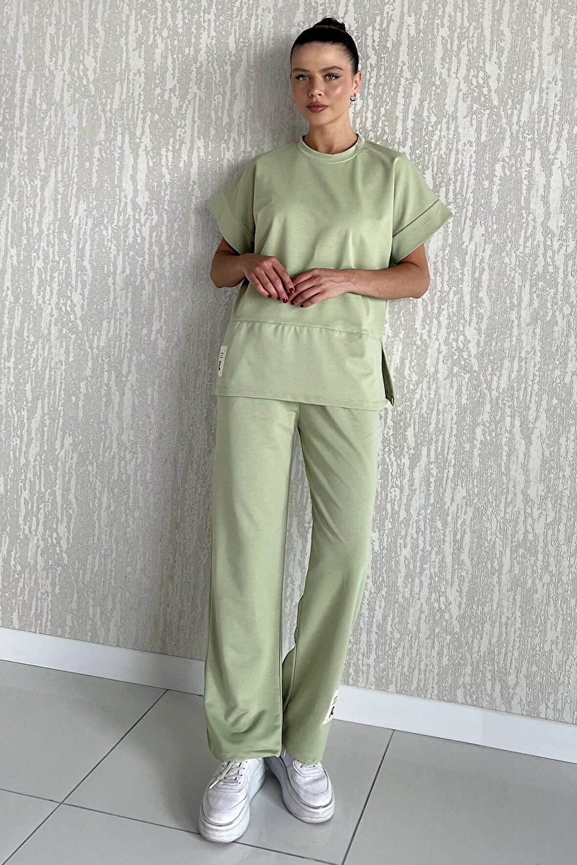 Kadın Büyük Beden Armalı Tişört Pantolon İkili Takım