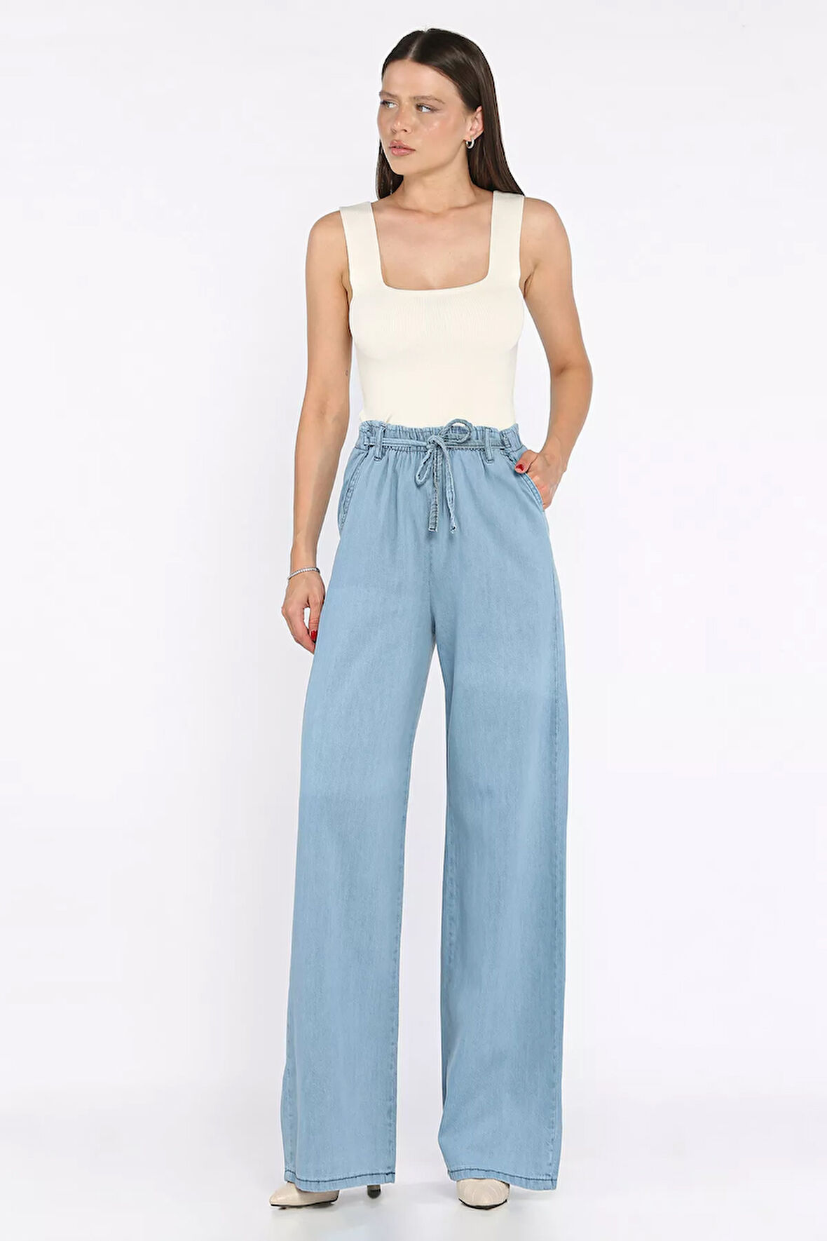 Bol Paça Bel Bağlamalı Kadın Pantolon