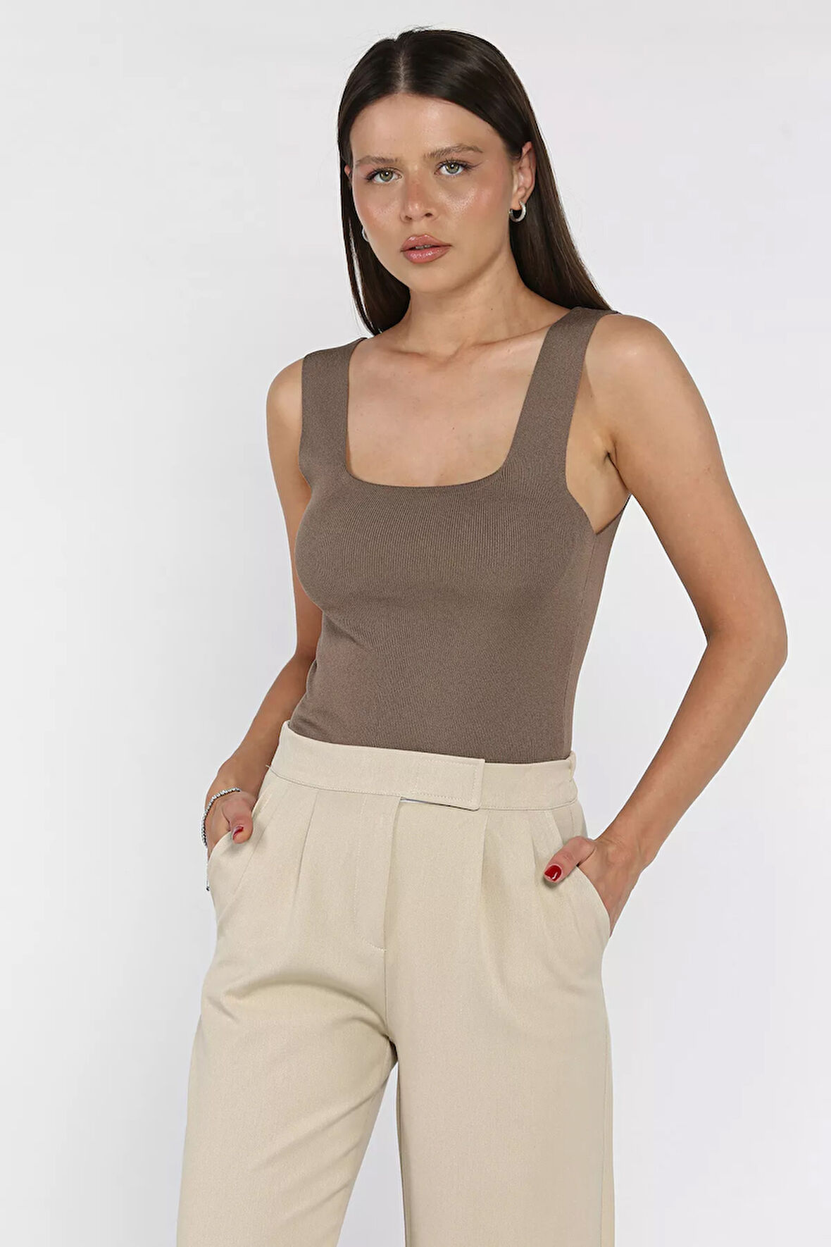 Kare Yaka Askılı Likralı Kadın Triko Bluz (s,m,l Uyumludur)