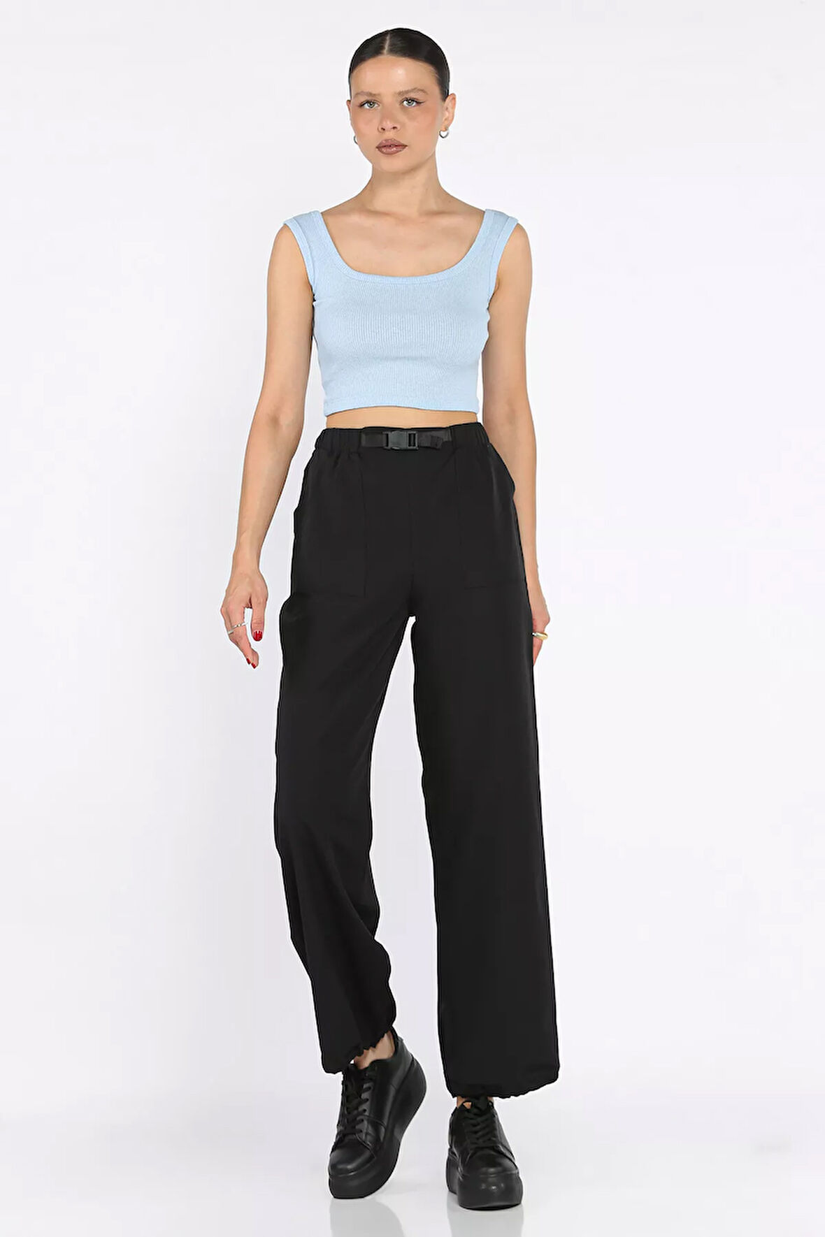 Bel Ve Paça Lastikli Kadın Paraşüt Pantolon