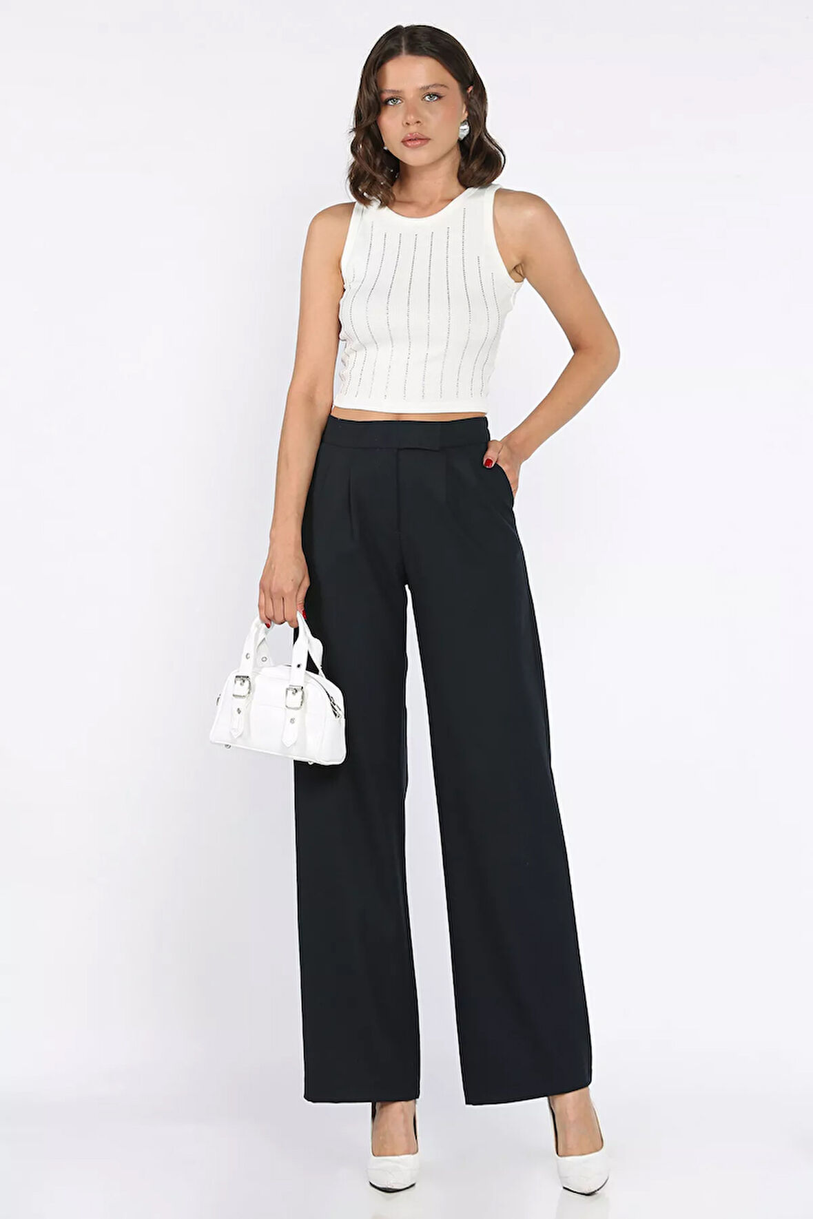 Kadın Bel Lastikli Cırtlı Palazzo Pantolon