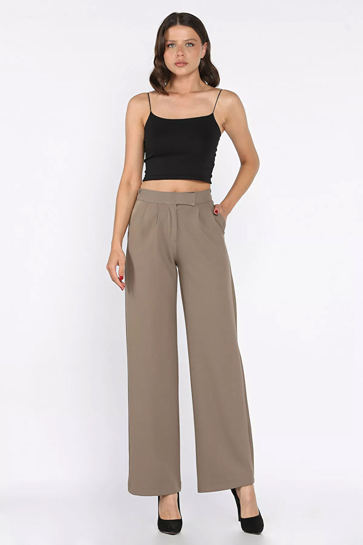 Kadın Bel Lastikli Cırtlı Palazzo Pantolon