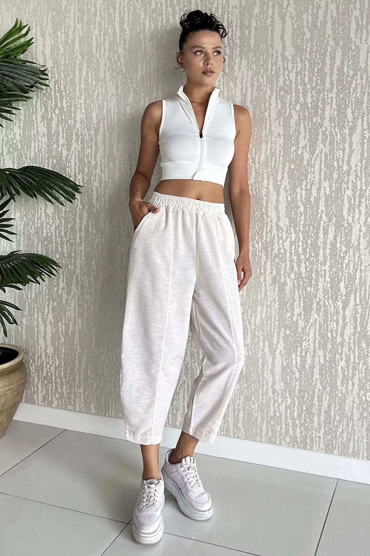 Ön Çimalı Kadın Keten Havuç Pantolon