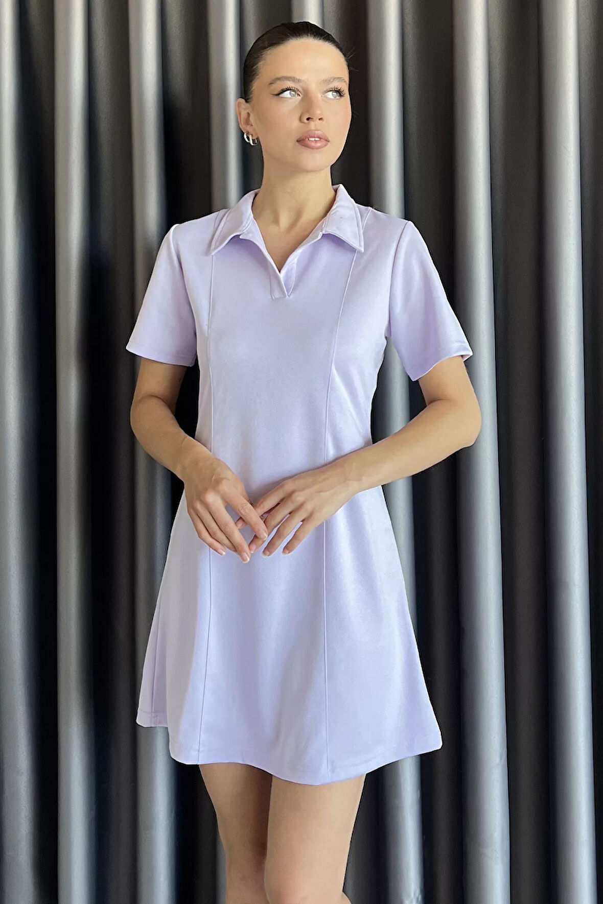 Polo Yaka Kadın Mini Elbise