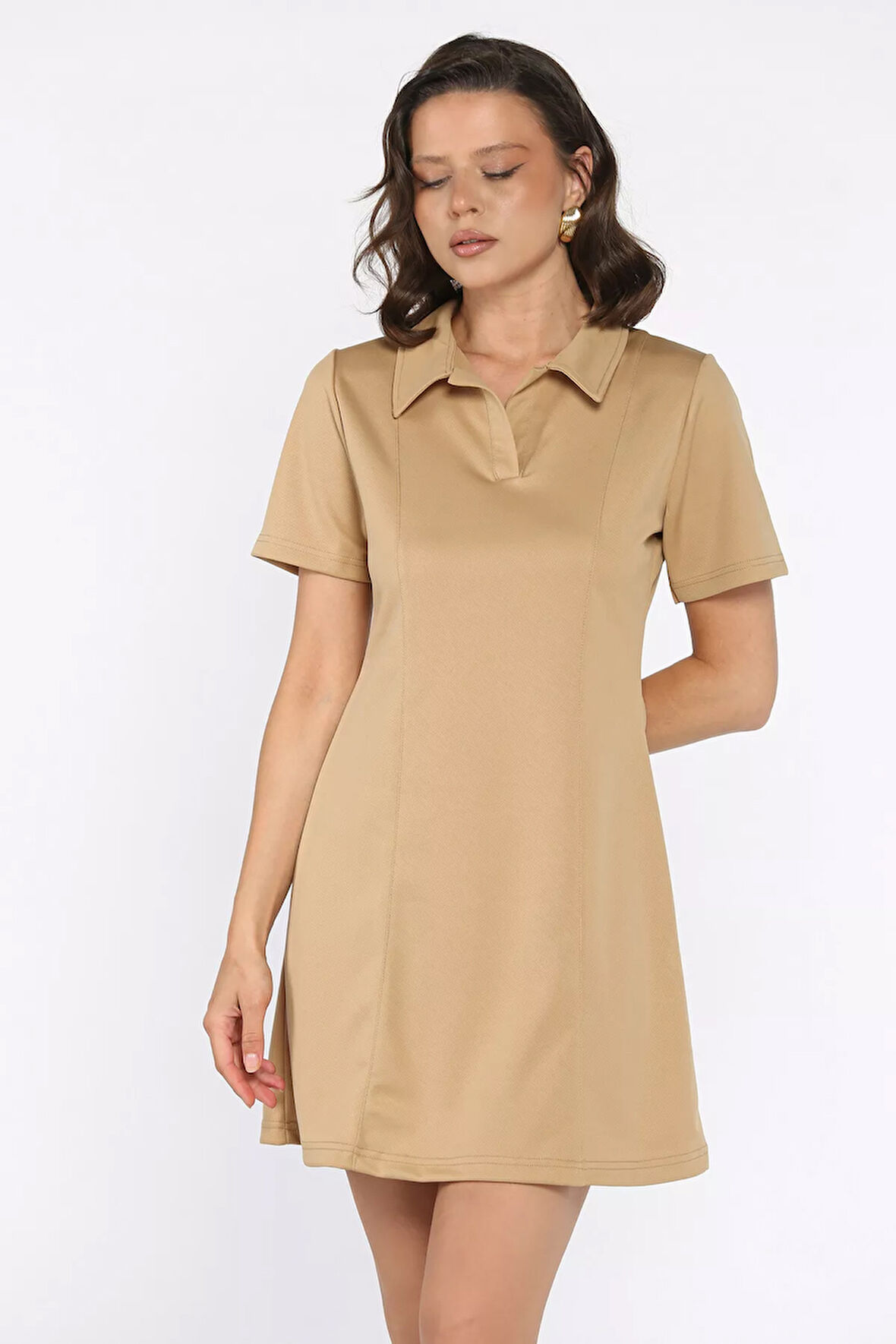 Polo Yaka Kadın Mini Elbise