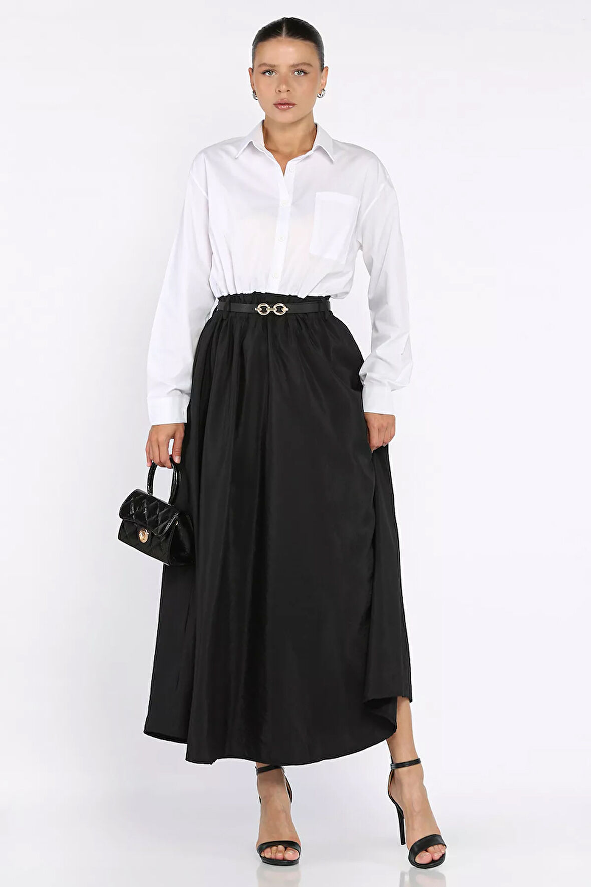 Kadın Garnili Cep Detaylı Kemerli Elbise