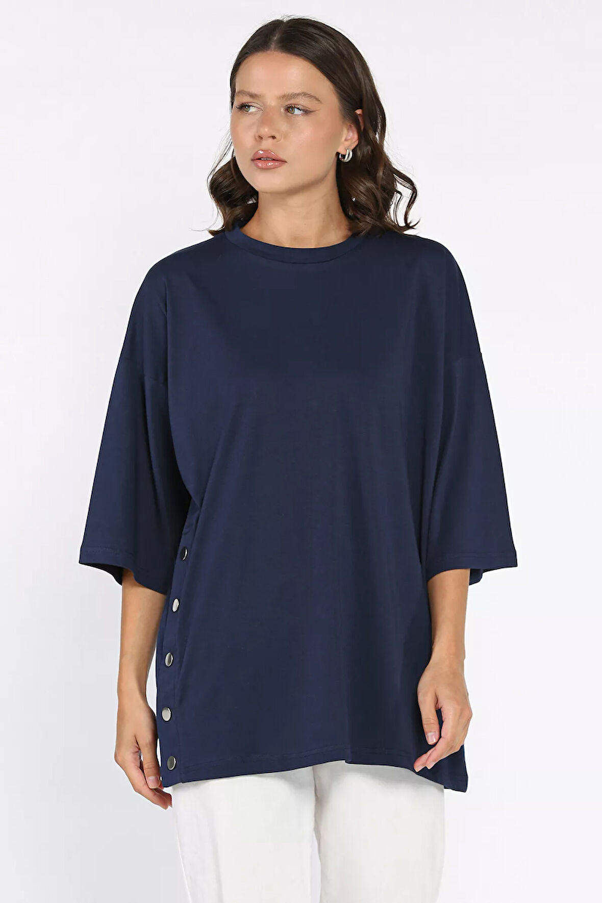 Yan Çıtçıtlı Oversize Tişört ( S-m-l-xl Uyumludur)