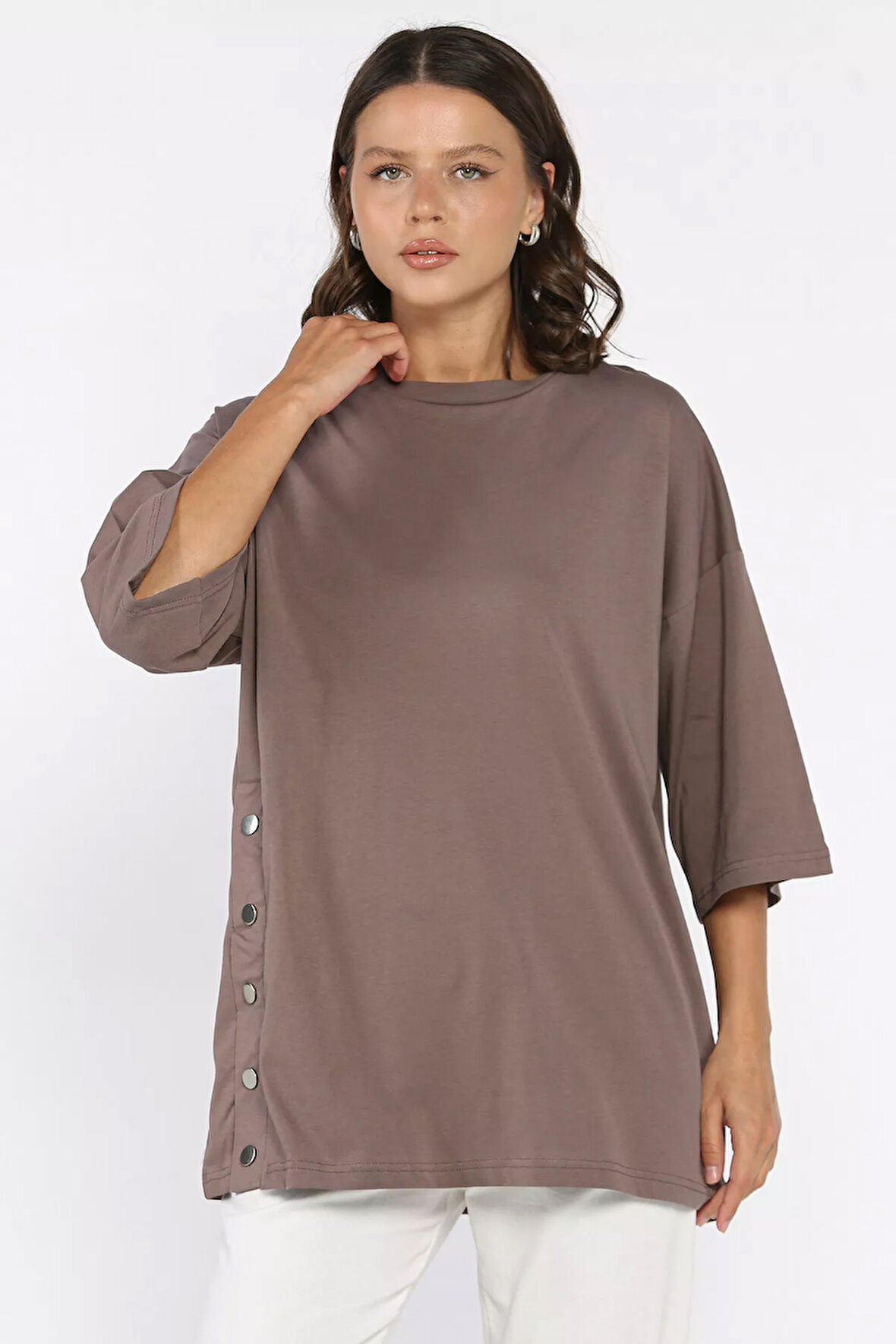 Yan Çıtçıtlı Oversize Tişört ( S-m-l-xl Uyumludur)