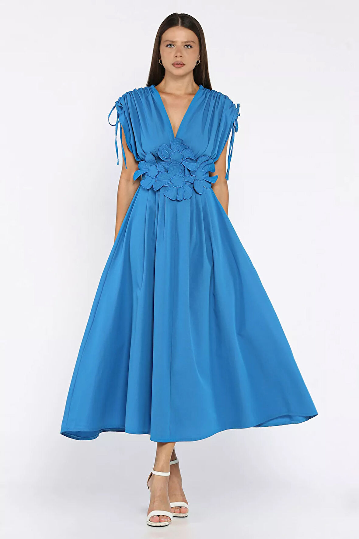 Papatya Aplikeli Kruvaze Elbise