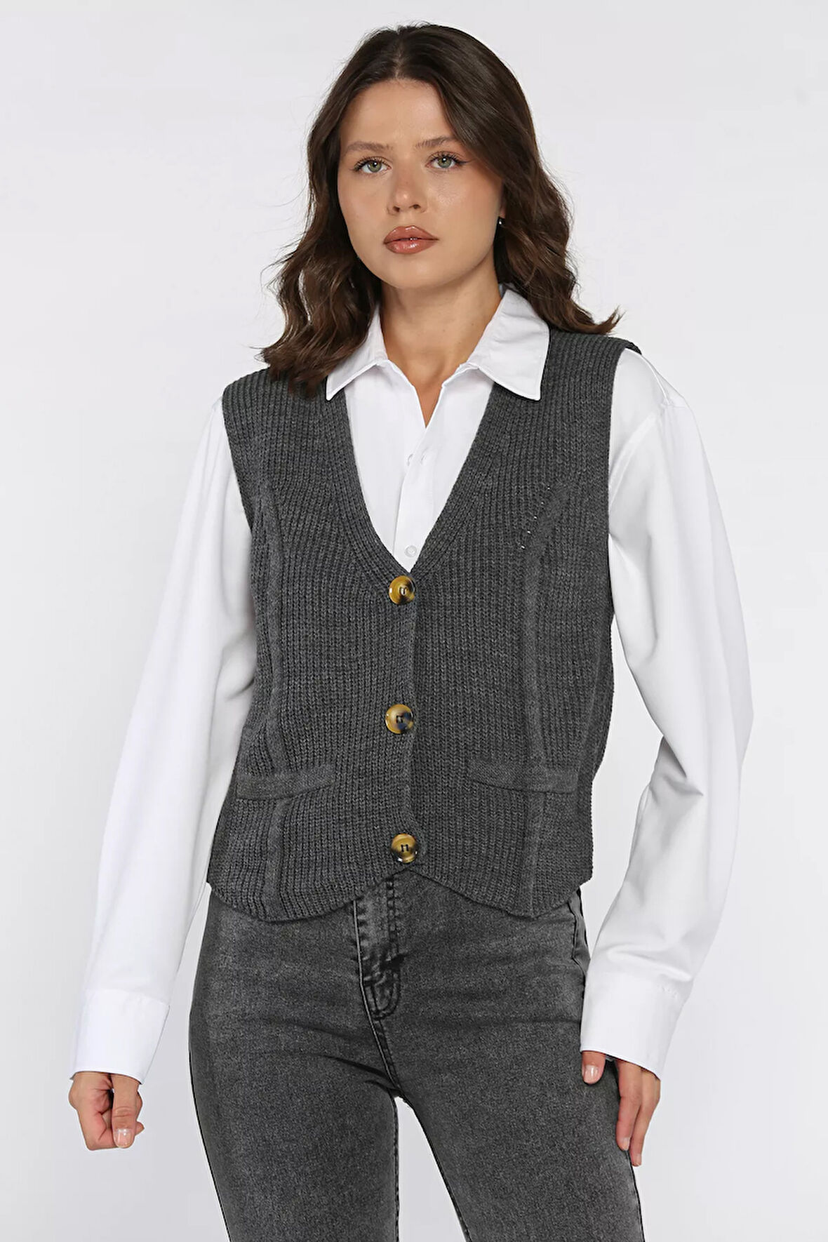 Kadın Düğmeli Triko Yelek (s-m-l-xl Uyumludur)