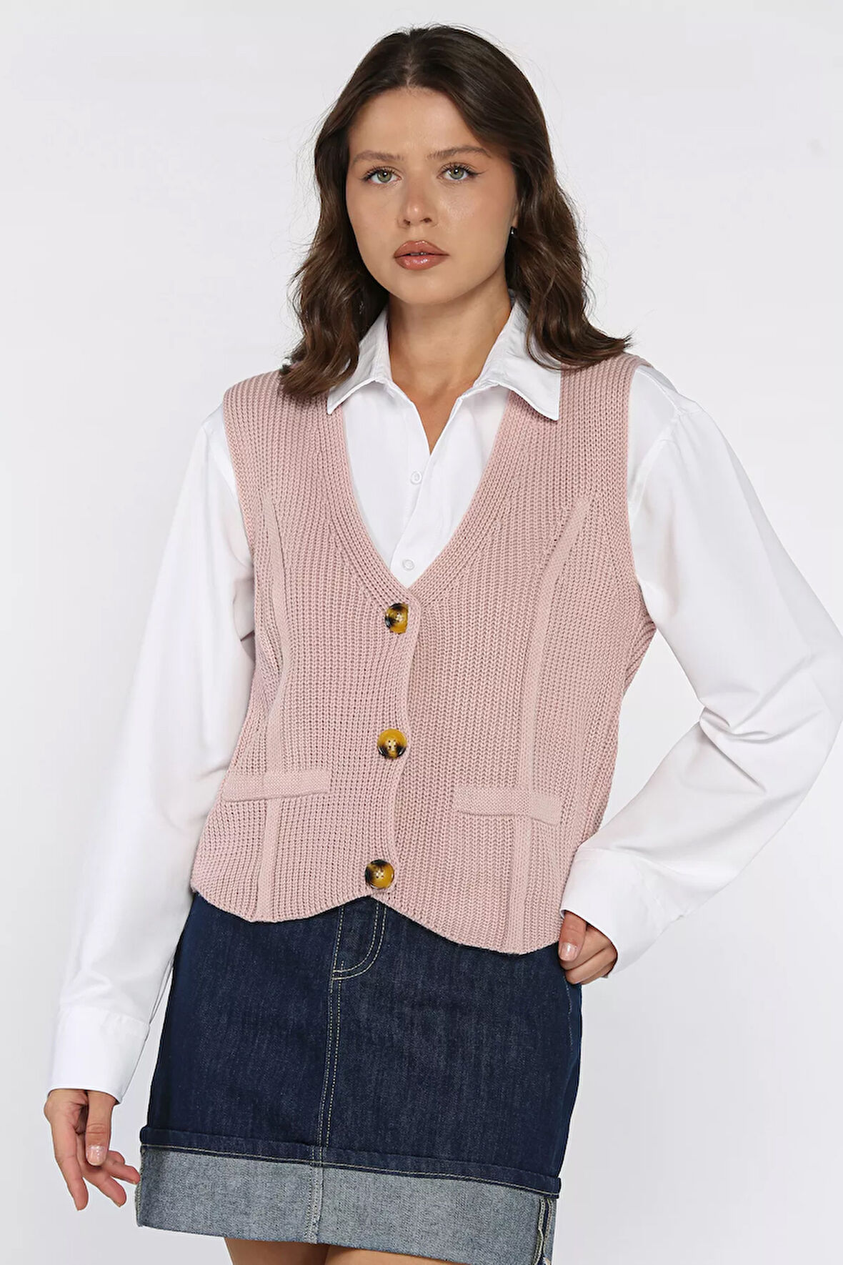 Kadın Düğmeli Triko Yelek (s-m-l-xl Uyumludur)