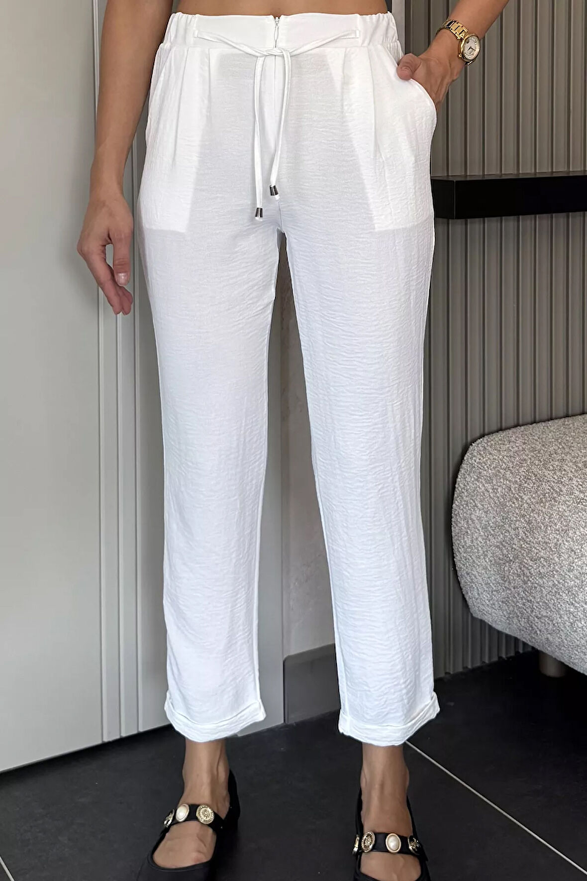 Bel Lastikli Bağcıklı Pantolon