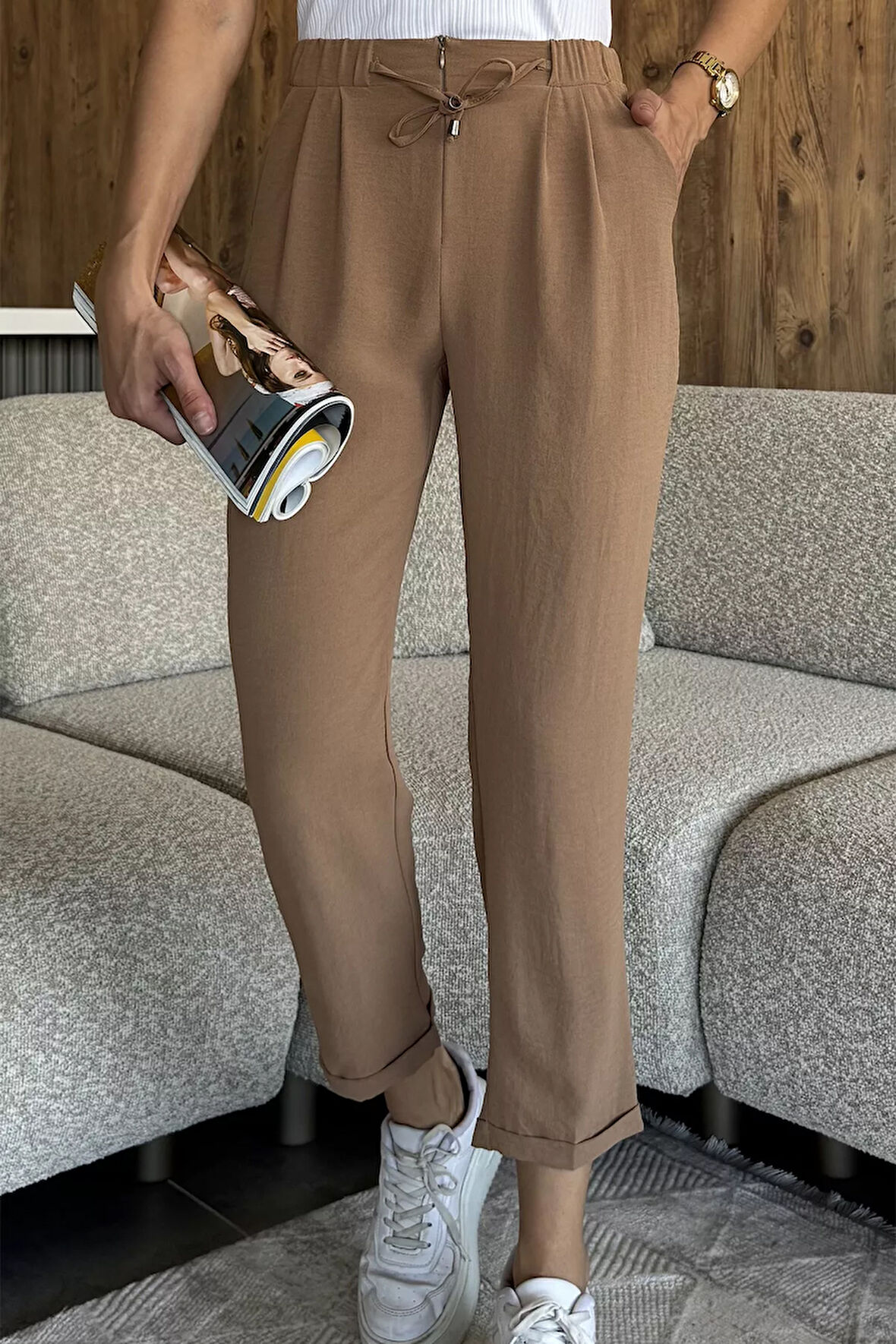 Bel Lastikli Bağcıklı Pantolon