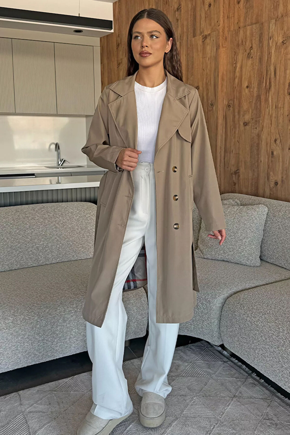 Kadın Bel Kuşak Detaylı Trençkot