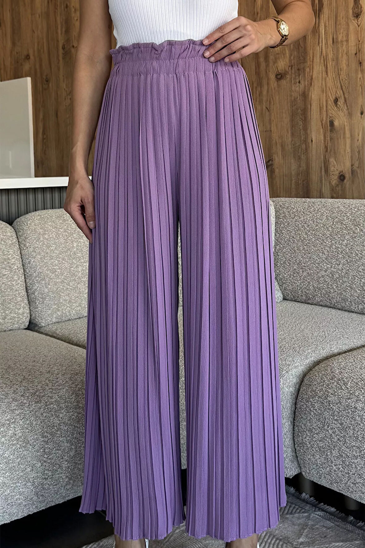 Kadın Bel Lastikli Piliseli Bol Kesim Pantolon