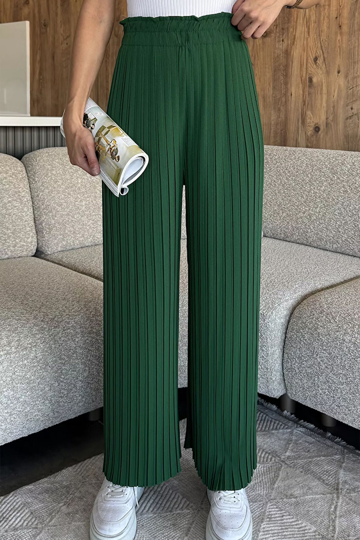 Kadın Bel Lastikli Piliseli Bol Kesim Pantolon