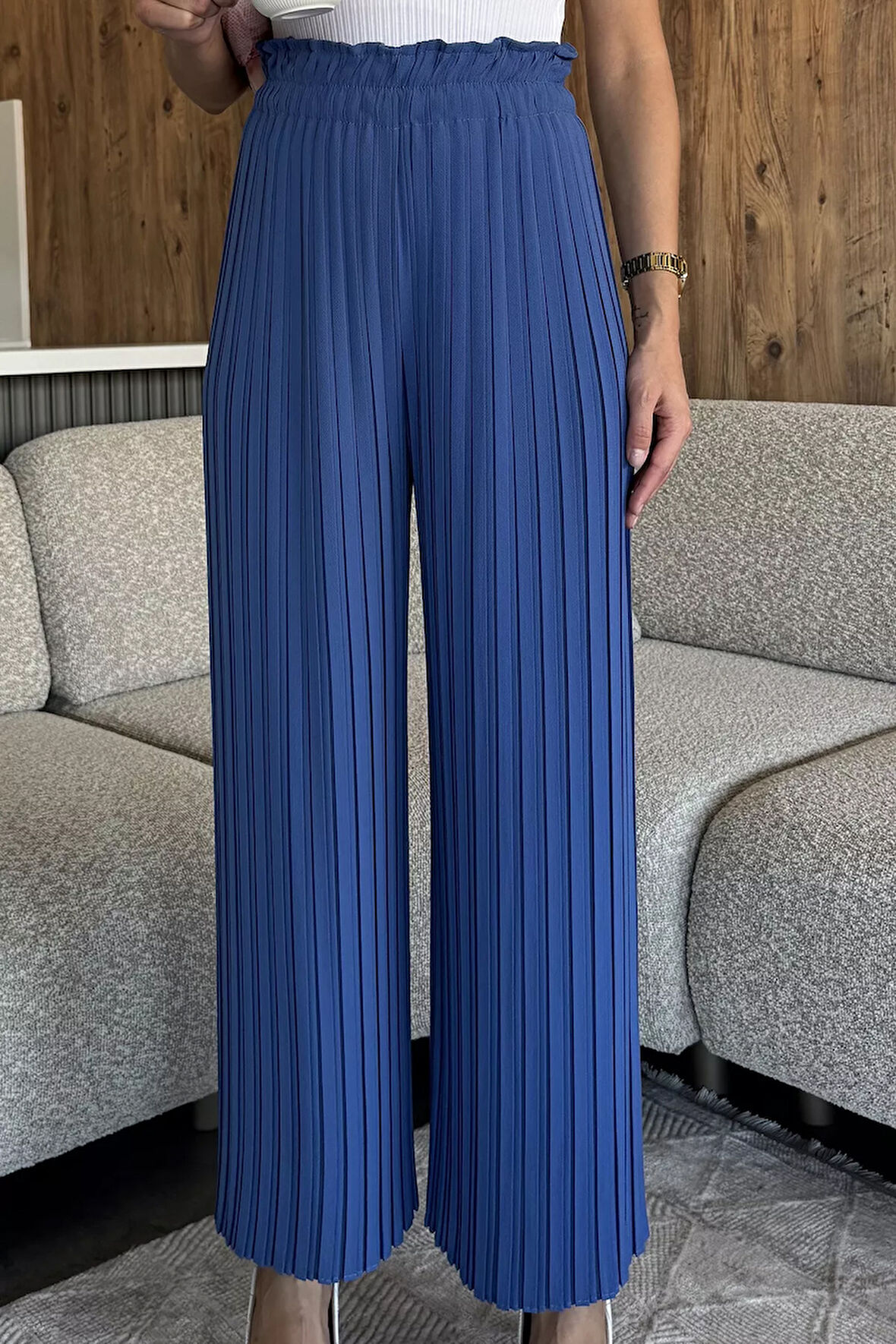 Kadın Bel Lastikli Piliseli Bol Kesim Pantolon