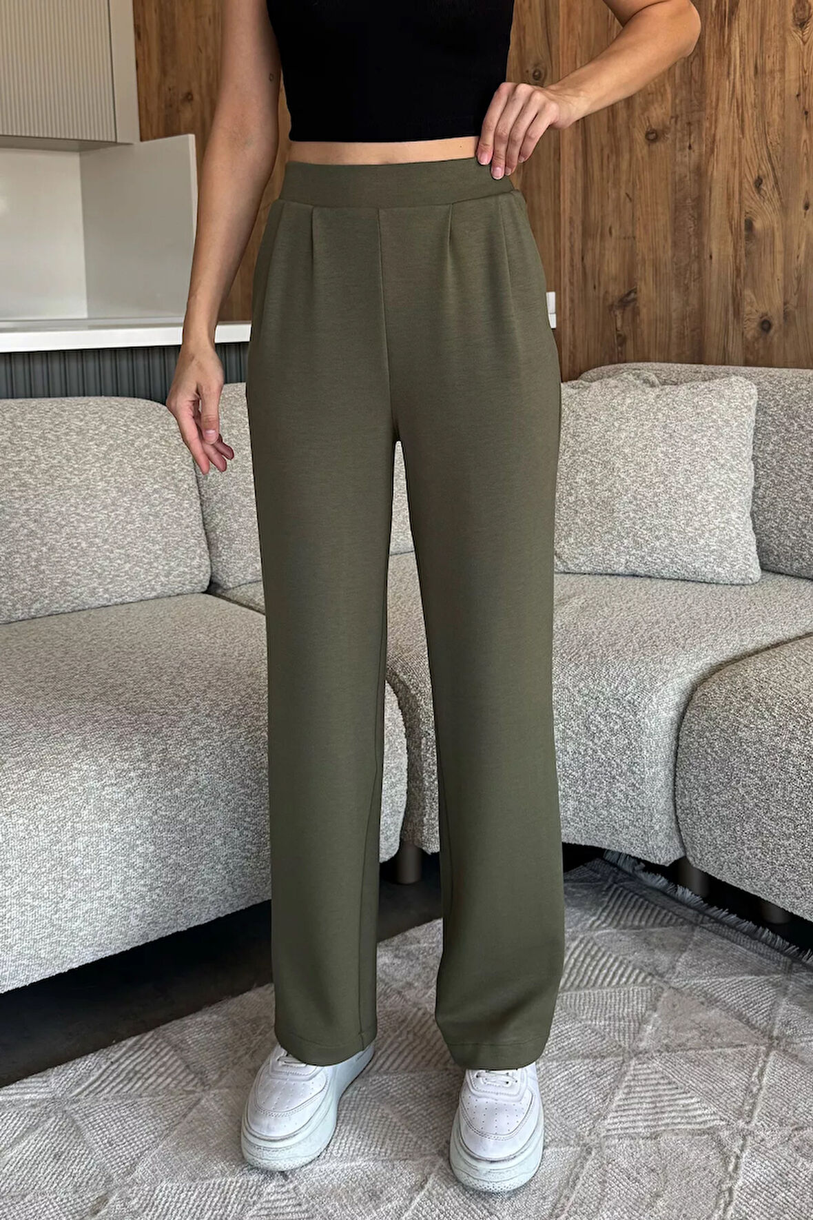 Kadın Bel Lastikli Yüksek Bel Palazzo Pantolon